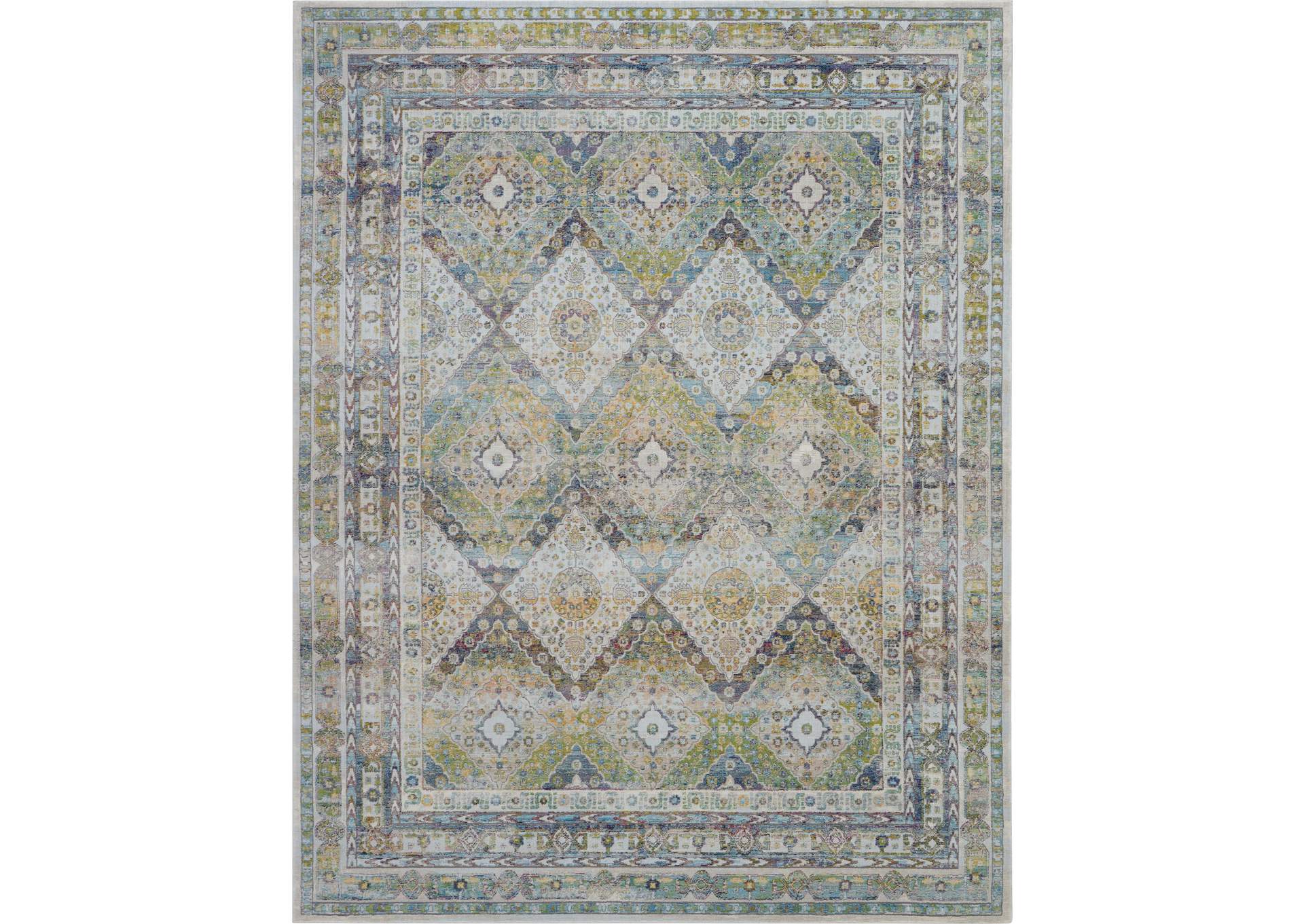 Nourison Ankara Global ANR07 Blue and Green 8'x10' Large Low-pile Rug,Nourison