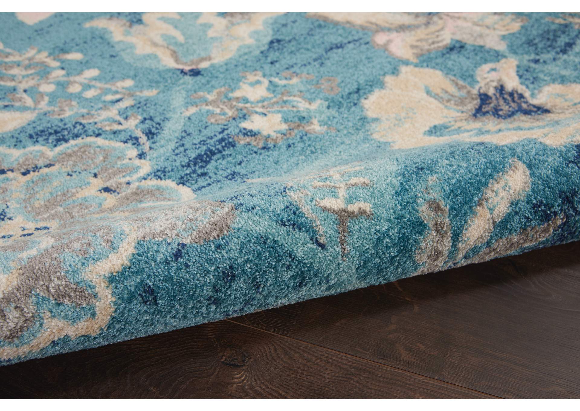 Nourison Tranquil TRA02 Turquoise Blue and White 5'x7' French Country Area Rug,Nourison