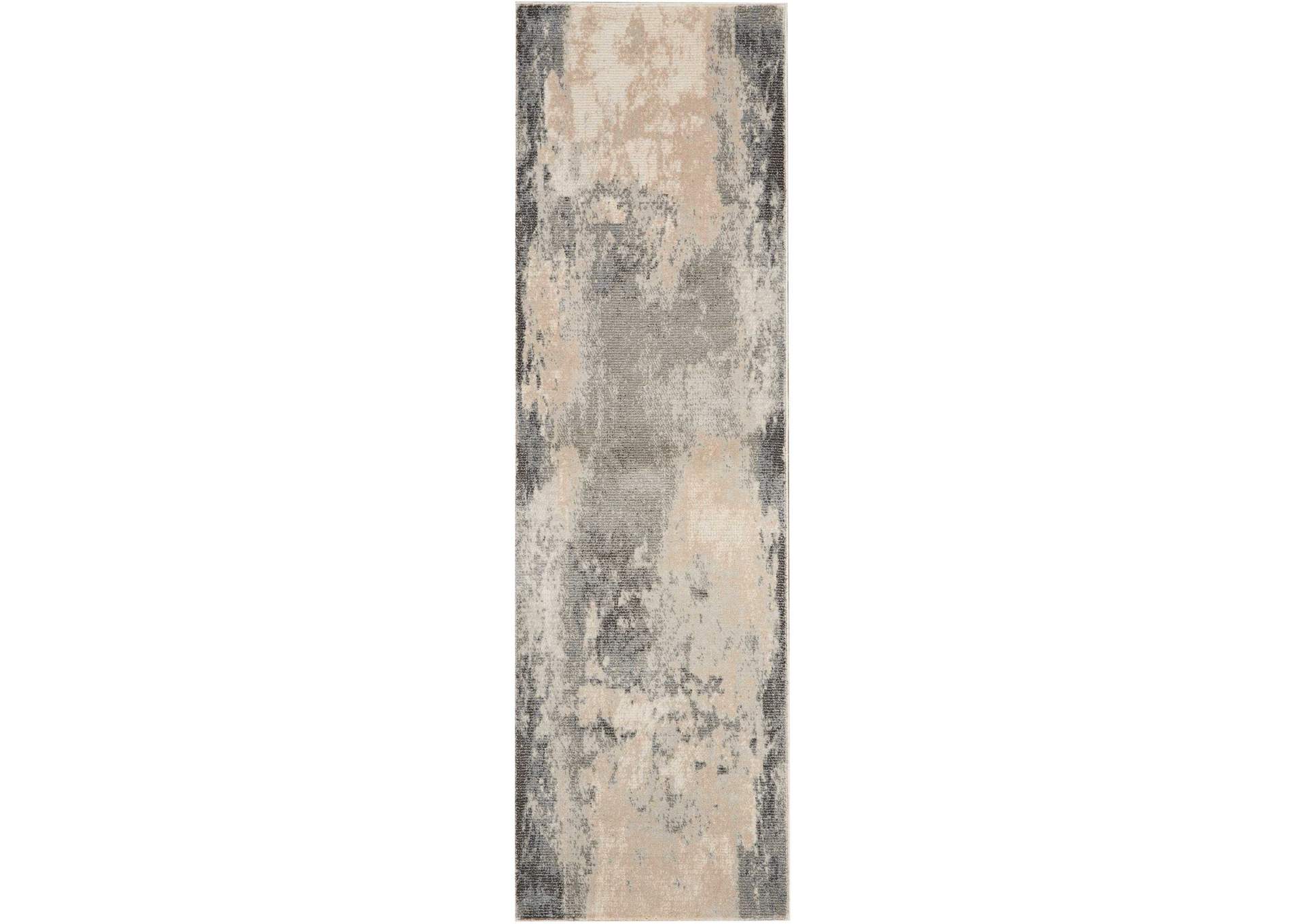 Nourison Maxell MAE13 Grey and White 8' Runner Hallway Rug,Nourison