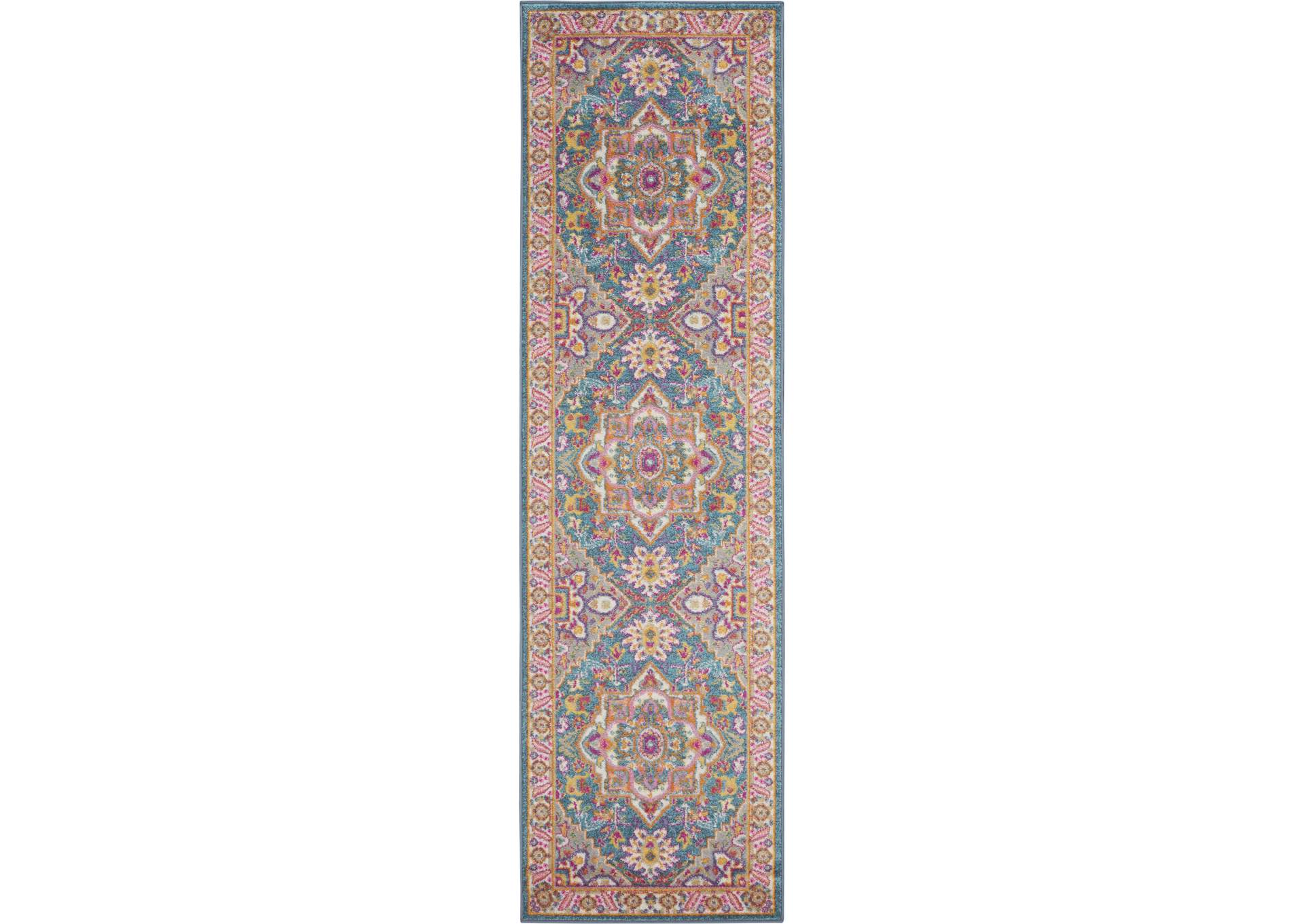 Nourison Passion PSN20 Teal Multicolor 6' Runner Hallway Rug,Nourison