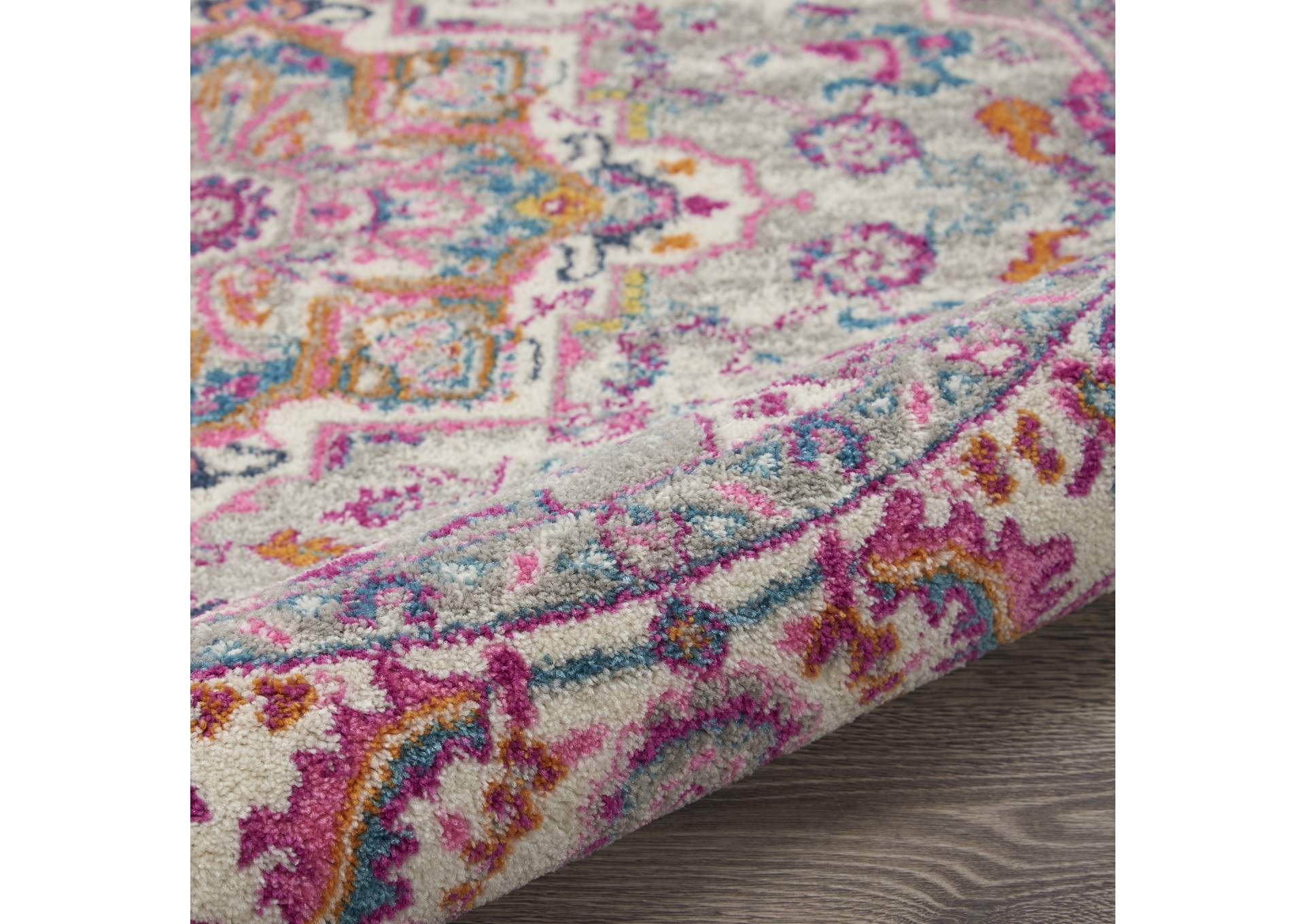 Nourison Passion PSN20 Grey and Pink 8' Round Persian Area Rug,Nourison