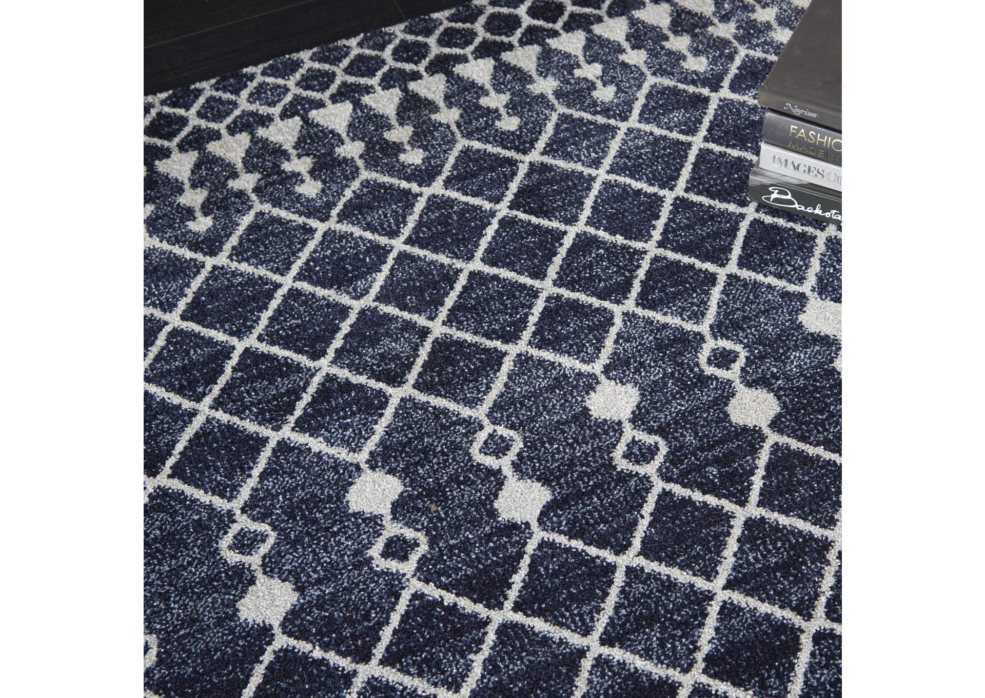 Nourison Palermo 3' x 5' Navy and Grey Distressed Bohemian Area Rug,Nourison