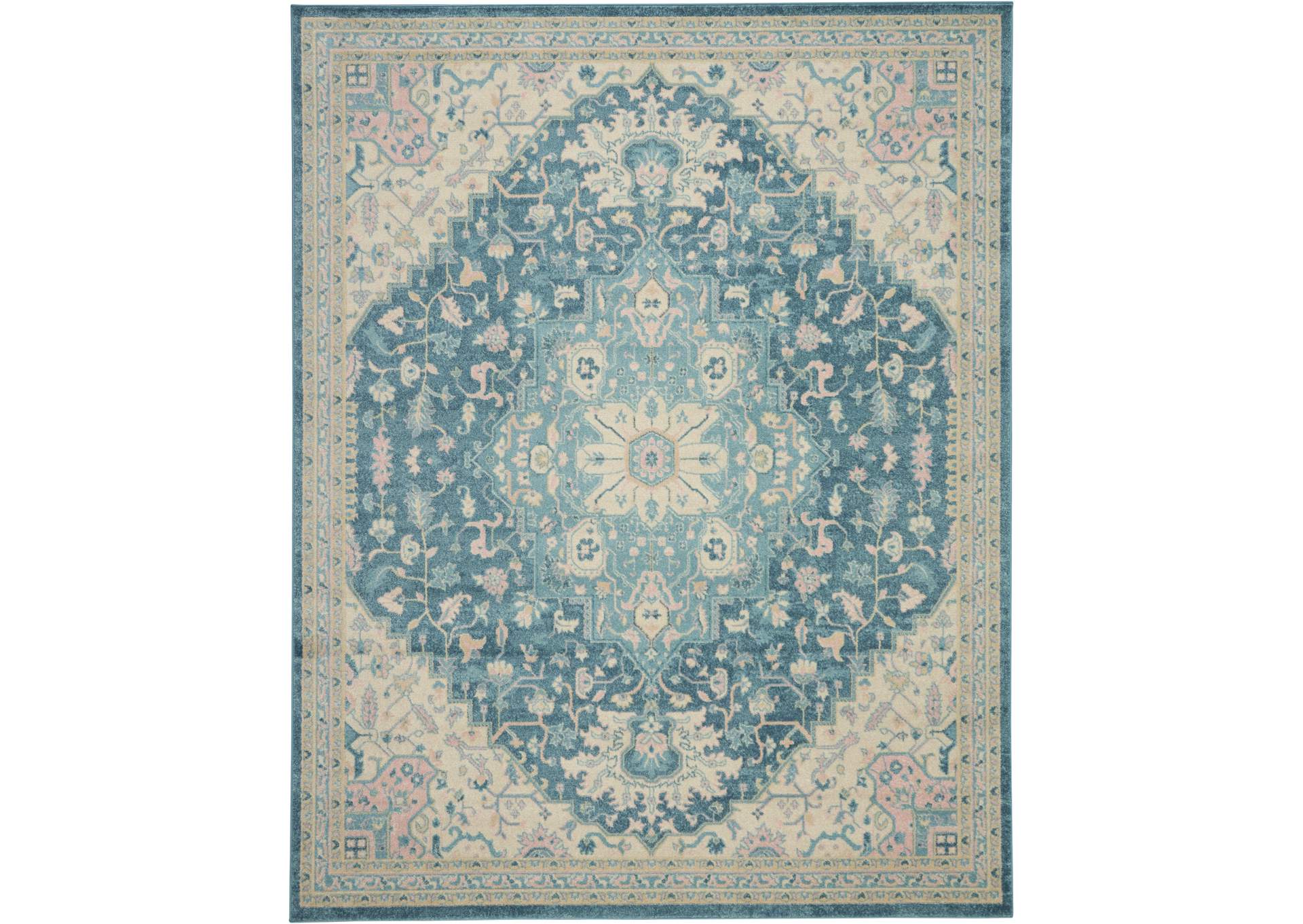Nourison Tranquil TRA07 Turquoise Blue and White 9'x12' Oversized Rug,Nourison