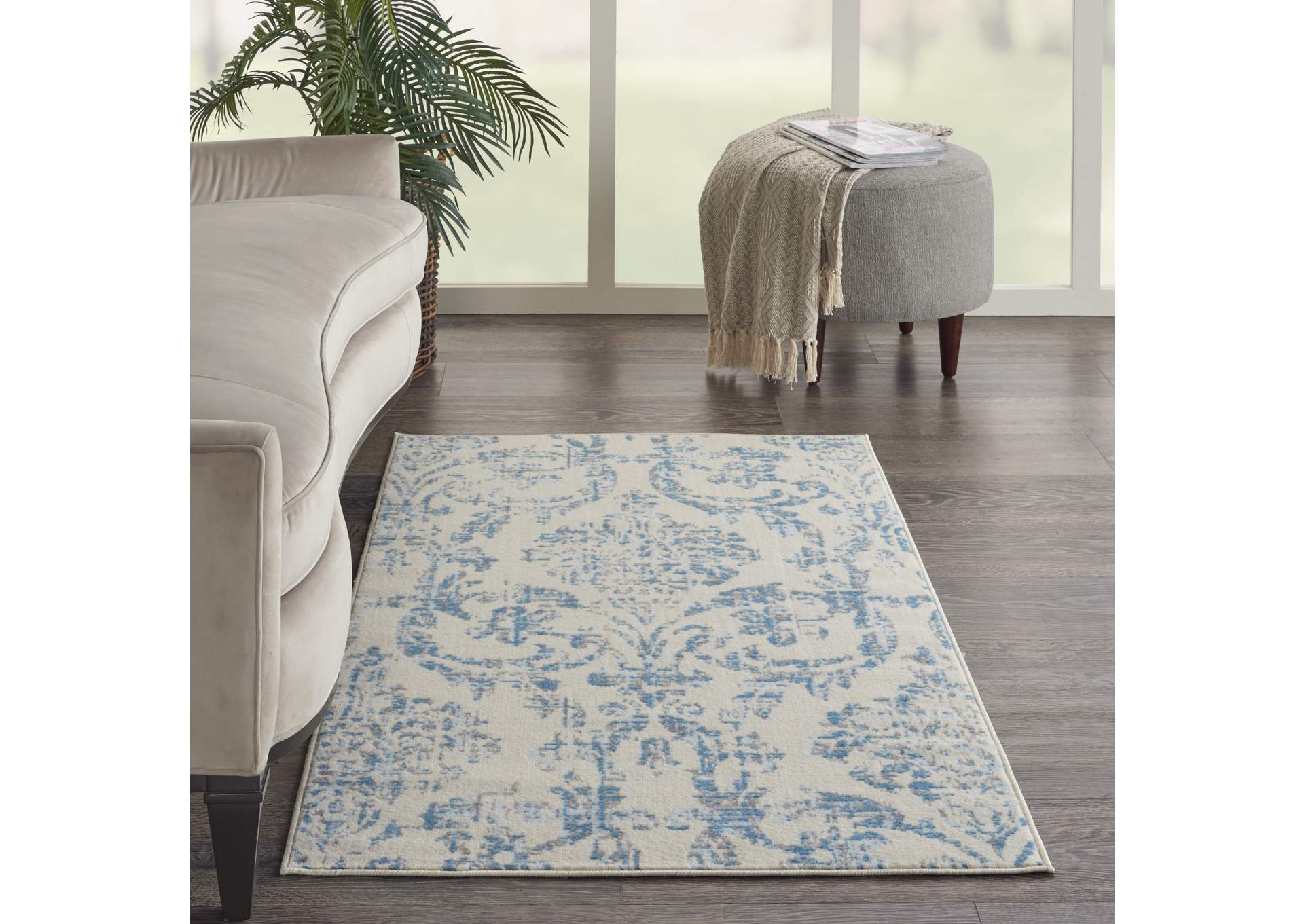 Nourison Jubilant 3'x5' White and Blue Area Rug,Nourison