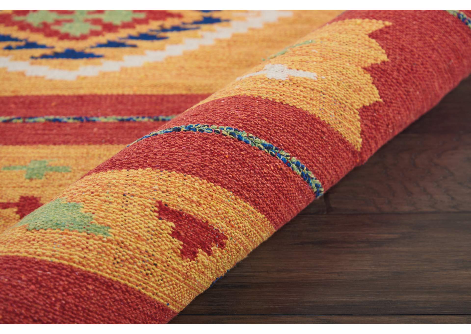Nourison Baja BAJ02 Yellow and Red 8'x10' Large Flat Weave Rug,Nourison