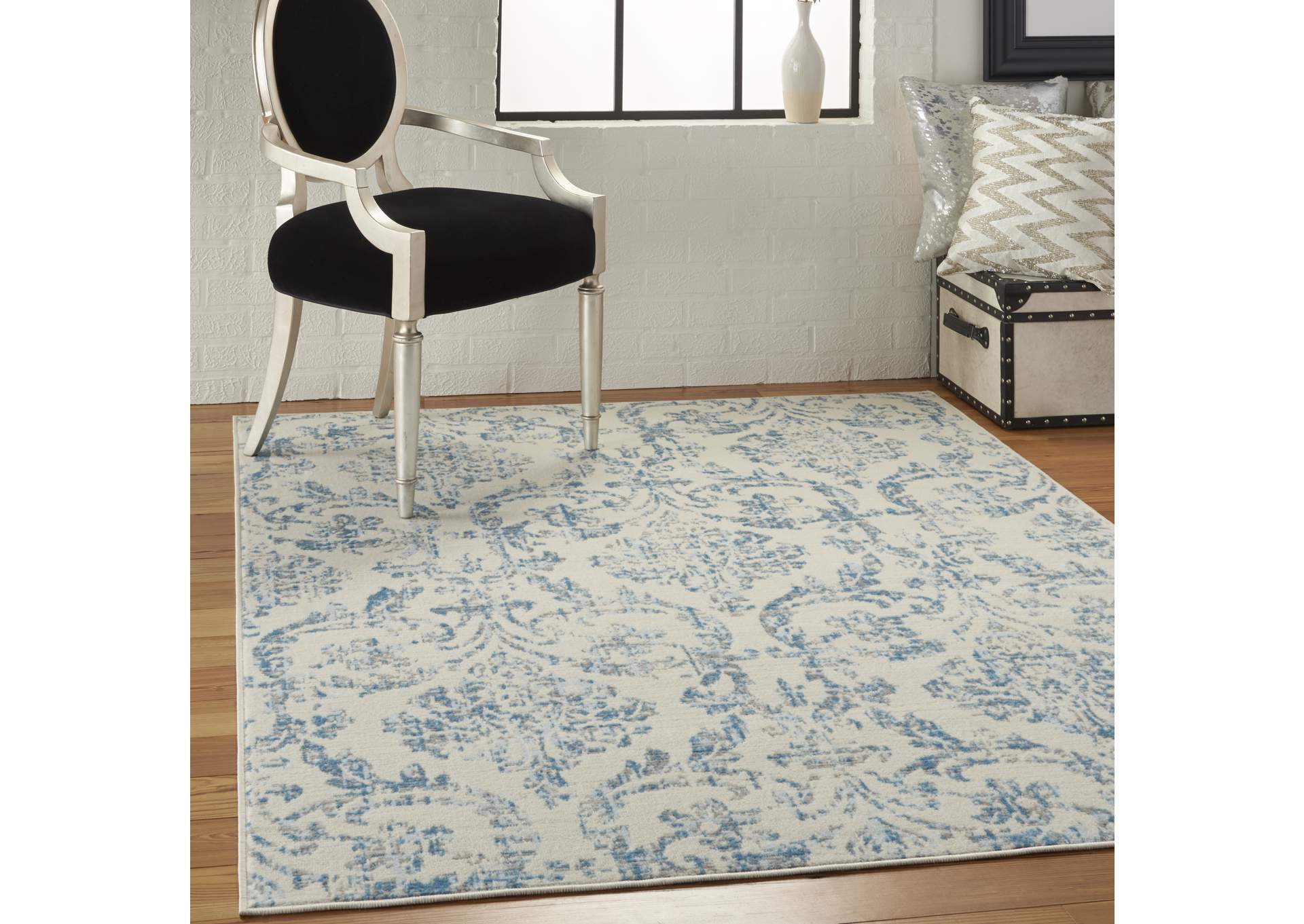 Nourison Jubilant JUB09 White and Blue 5'x7' Farmhouse Area Rug,Nourison