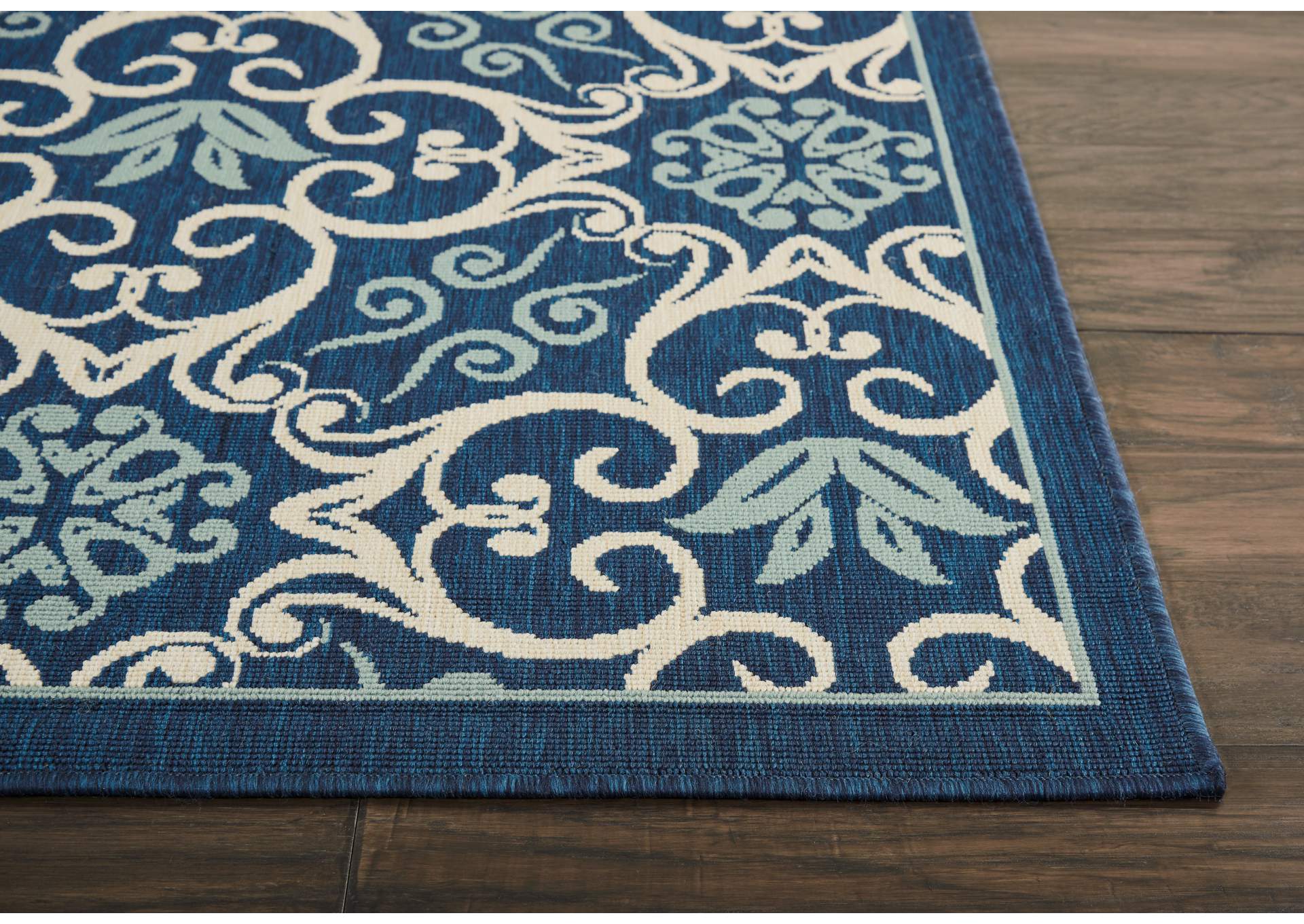 Nourison Caribbean CRB02 Navy Blue and White 5' Square Area Rug,Nourison