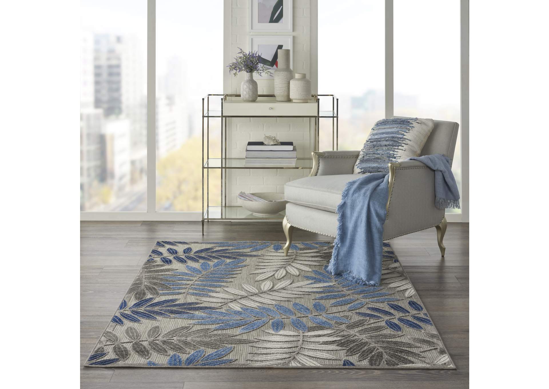 Nourison Aloha 4'x6' Blue Patio Area Rug,Nourison