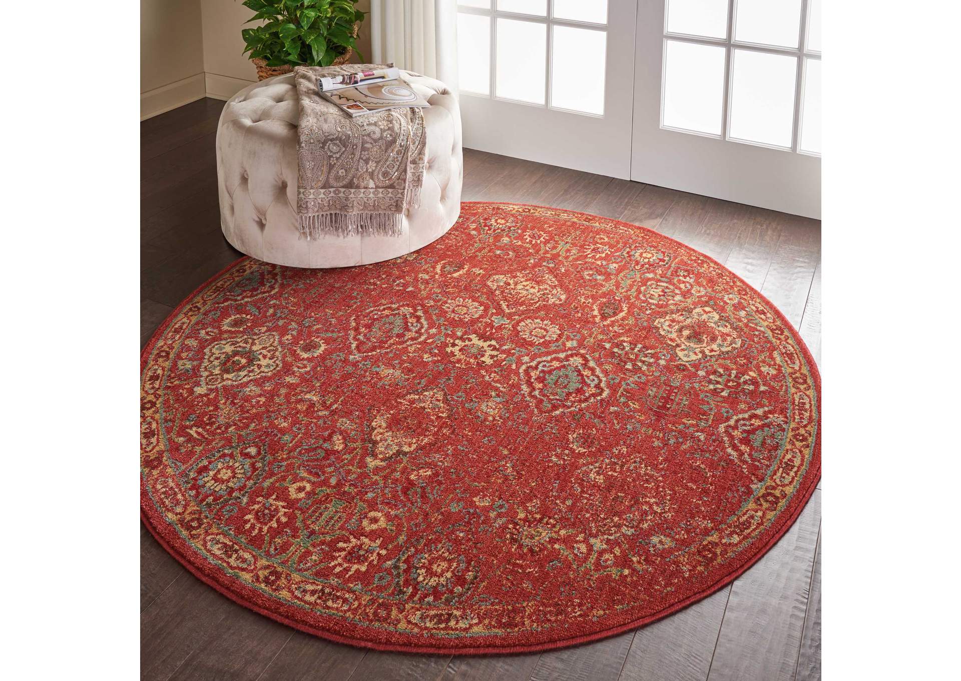 Nourison Somerset ST90 Red 6' Round Oriental Area Rug,Nourison