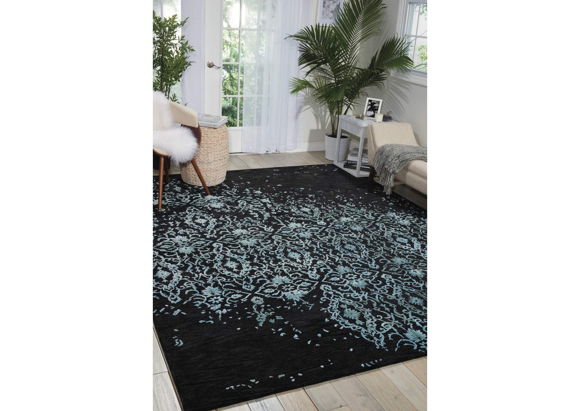Nourison Opaline OPA06 Black and Blue 8'x10' Large Rug,Nourison