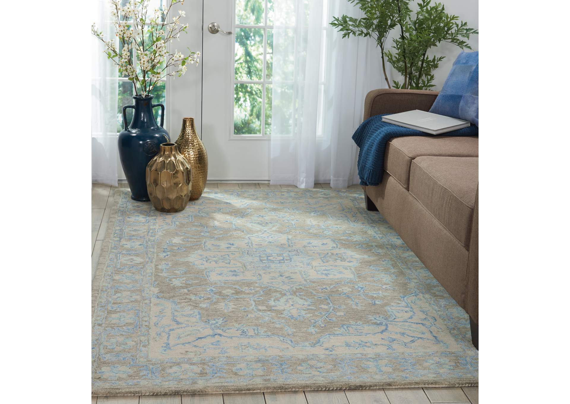 Nourison Jazmine JAZ01 Grey and Blue 5'x8' Vintage Area Rug,Nourison
