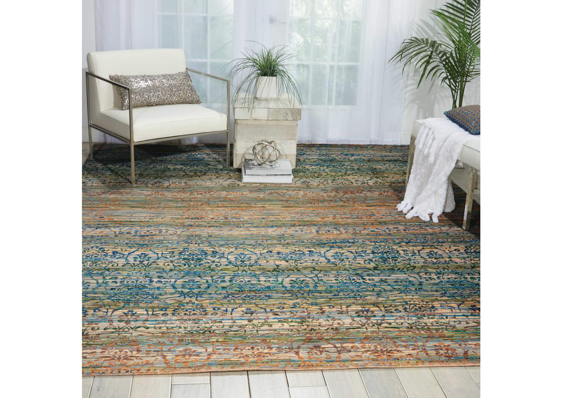Nourison Rhapsody RH003 Beige and Blue 5'x8' Area Rug,Nourison