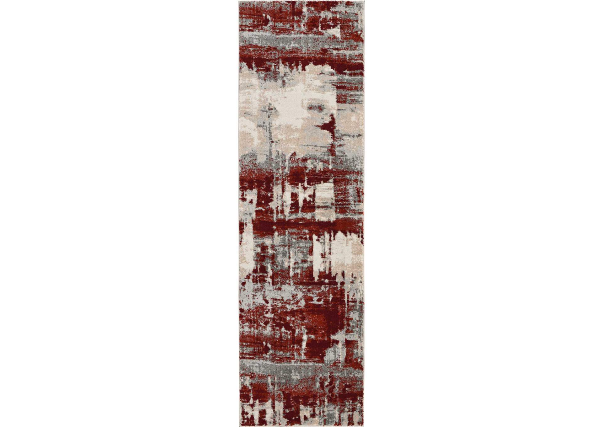 Nourison Maxell MAE14 White and Red 8' Runner Hallway Rug,Nourison
