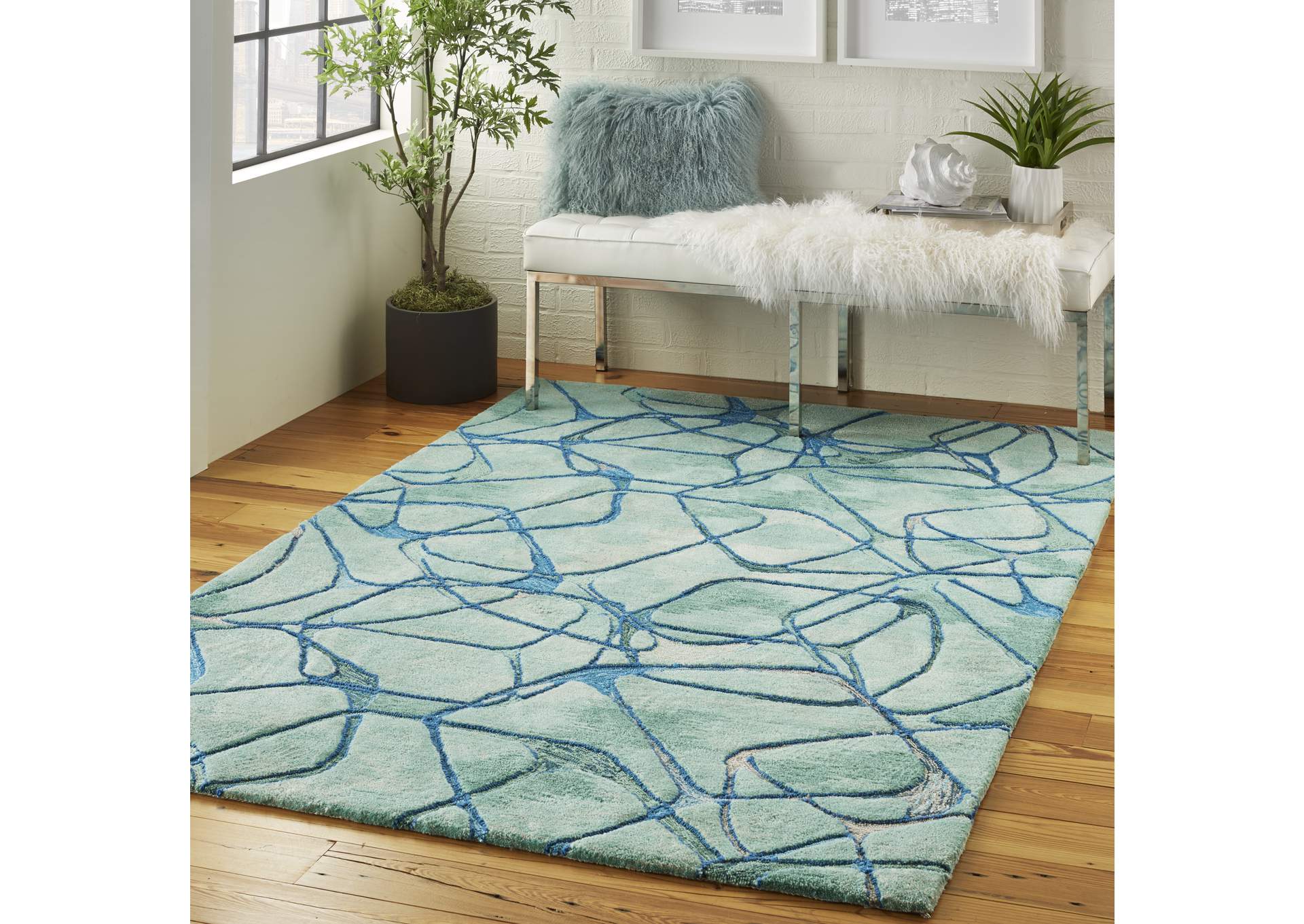 Nourison Symmetry SMM05 Aqua 5'x8' Area Rug,Nourison