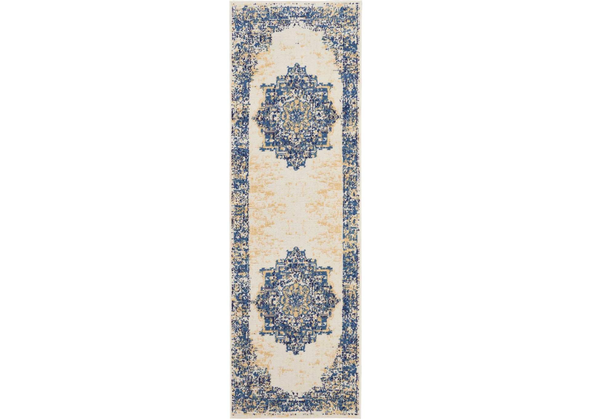 Nourison Grafix GRF14 White and Blue 8' Runner Hallway Rug,Nourison