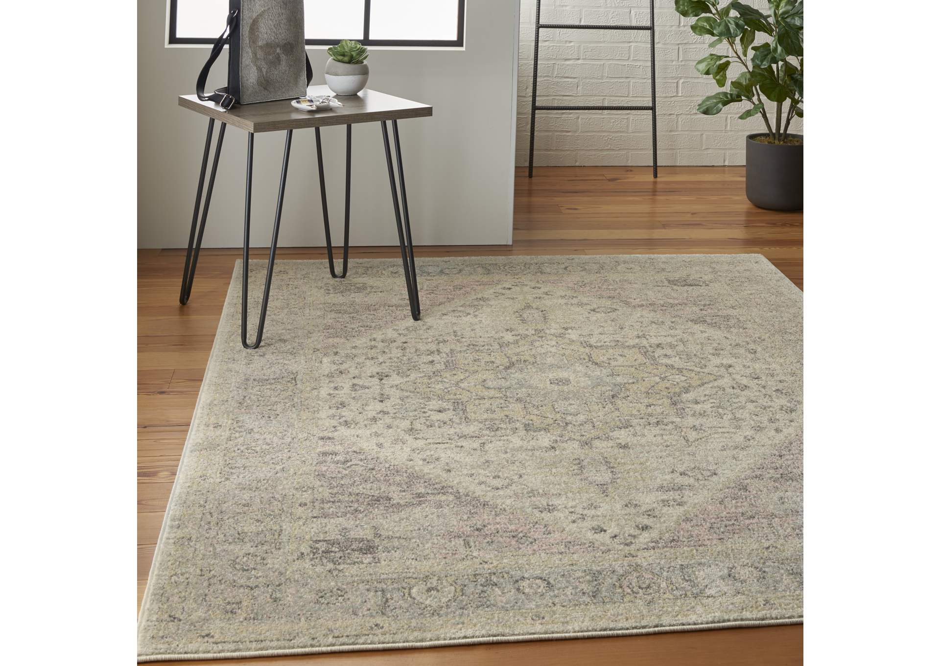 Nourison Tranquil TRA06 Pink and Beige 4'x6' Kashan Area Rug,Nourison