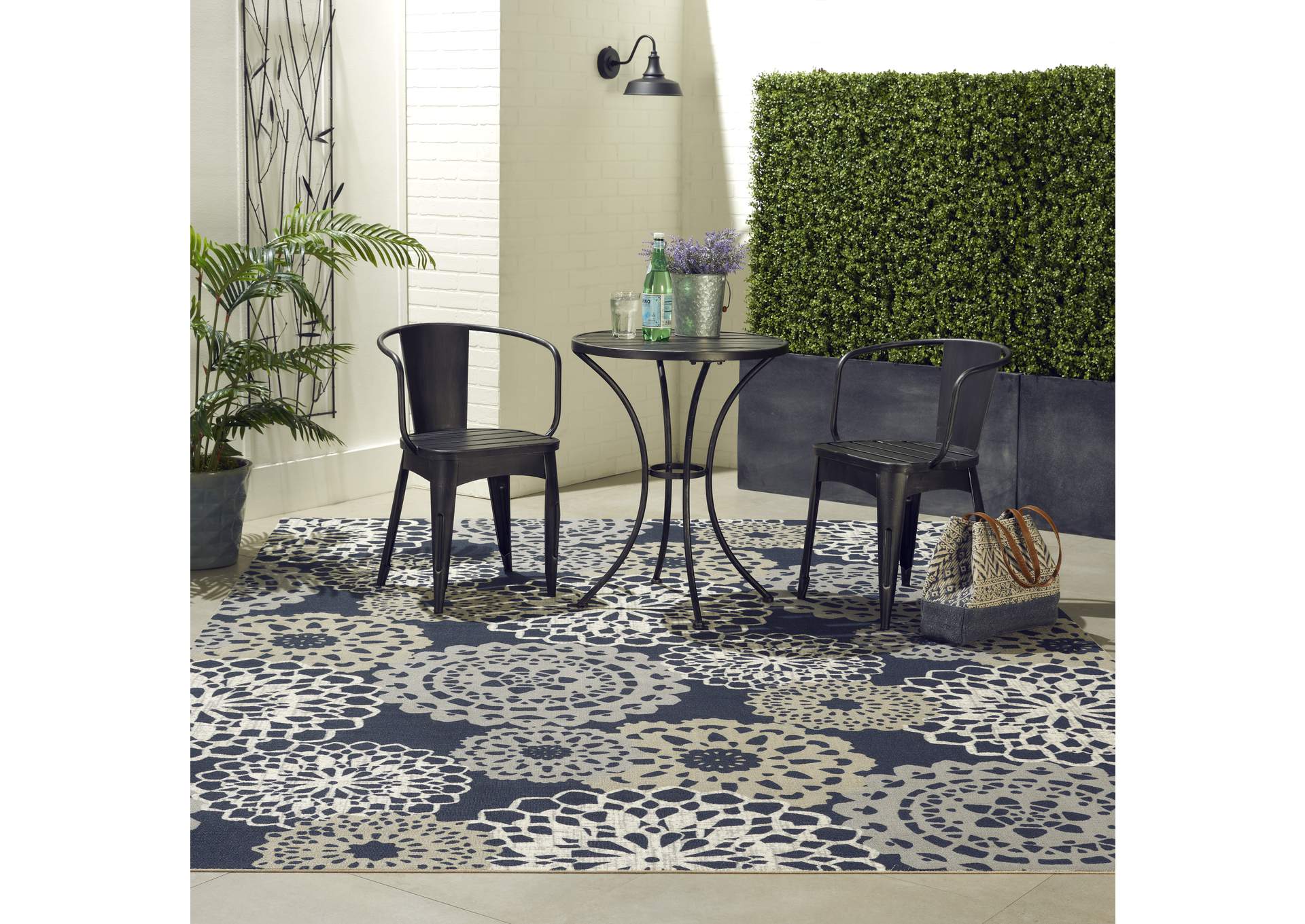 Waverly Sun N Shade SND72 Navy Black and Grey 10'x13' Oversized Indoor-outdoor Rug,Nourison