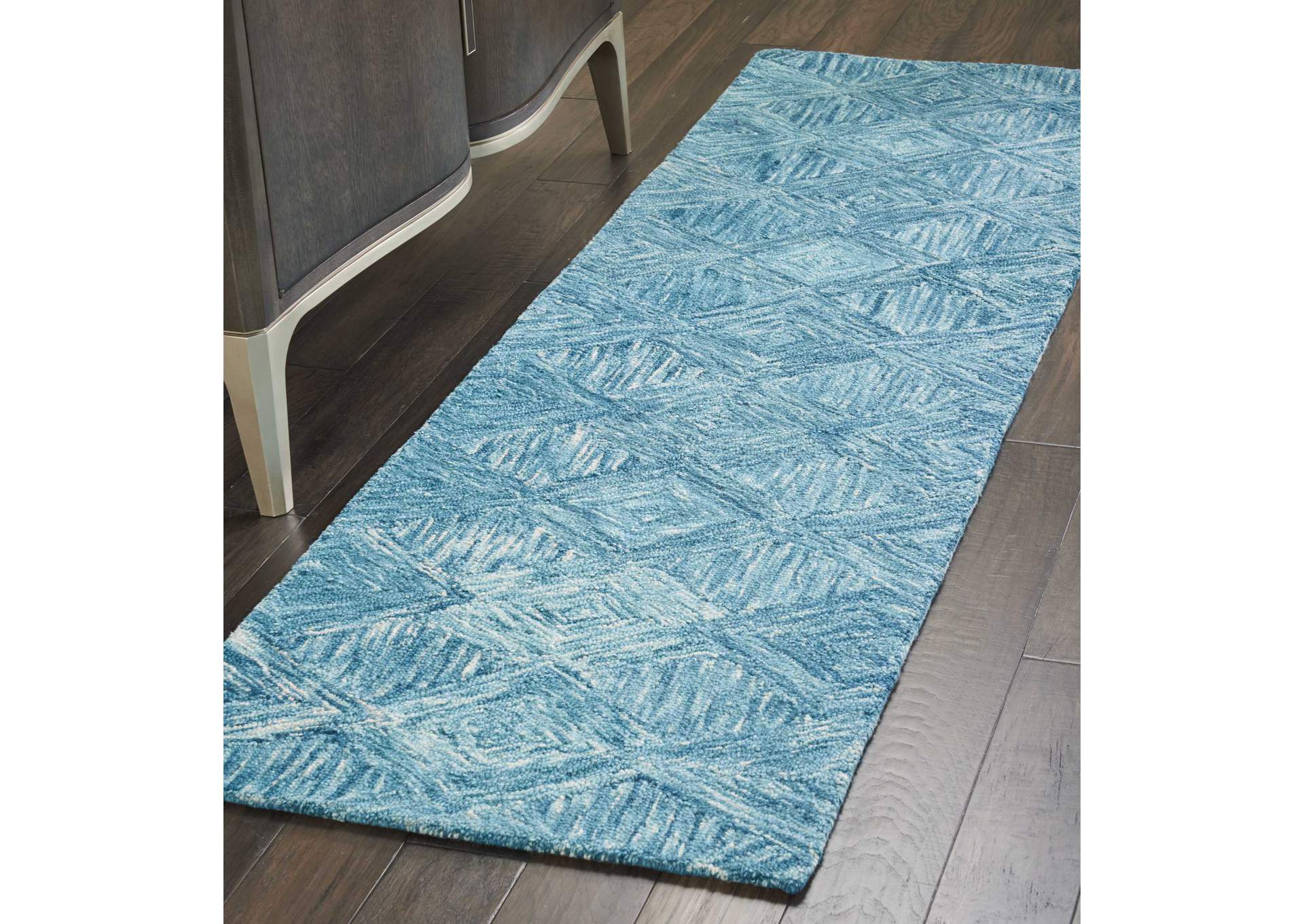Nourison Linked Blue 8' Runner Wool Hallway Rug,Nourison