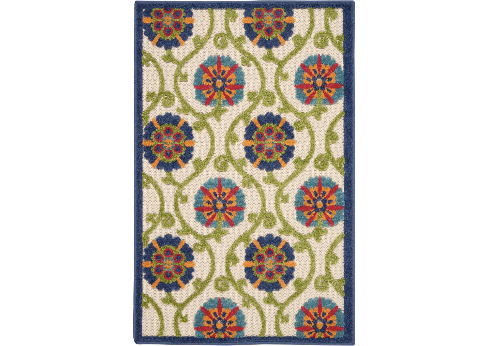 Nourison Aloha ALH19 3'x4' Blue Multicolor Easy-care Indoor-outdoor Rug,Nourison
