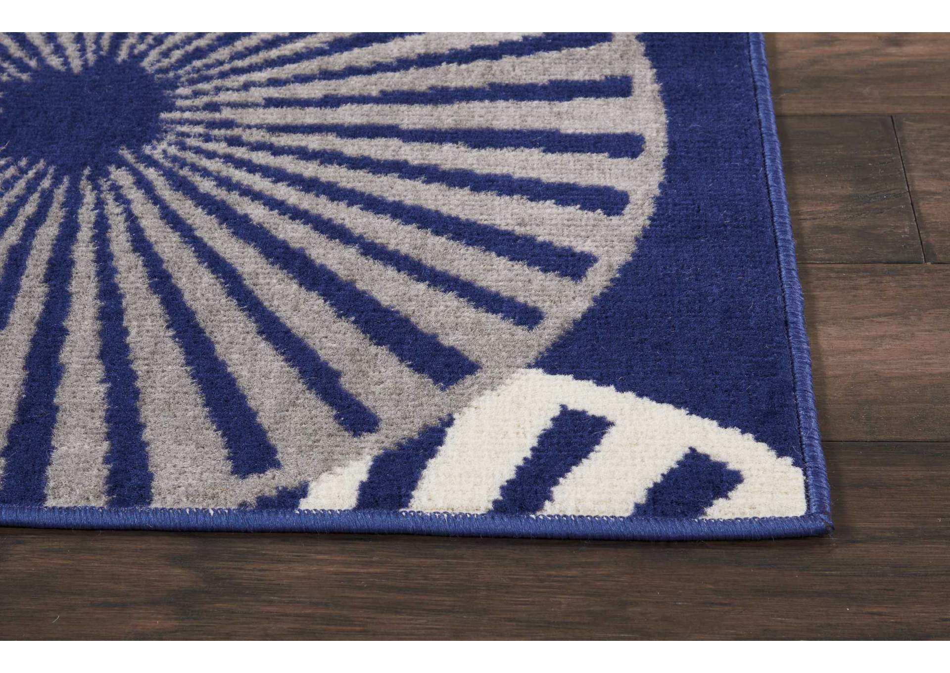 Nourison Grafix GRF20 Navy and Cream White 8' Runner Hallway Rug,Nourison