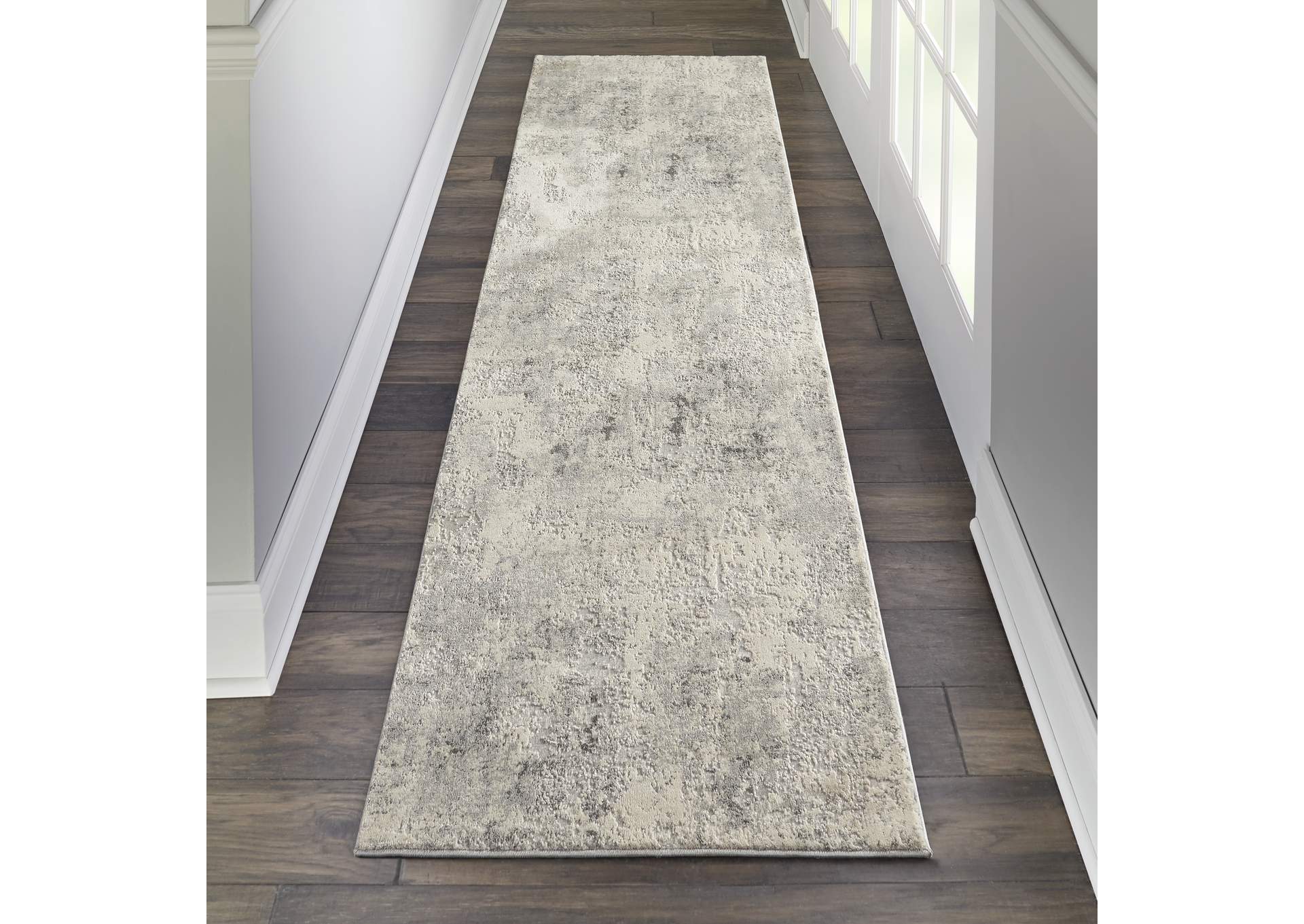 Nourison Rustic Textures RUS07 Ivory and Grey 8' Runner Hallway Rug,Nourison