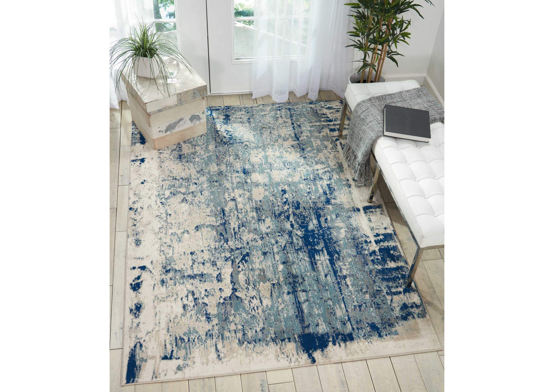 Nourison Maxell MAE16 Blue and Ivory 9'x13' Oversized Rug,Nourison