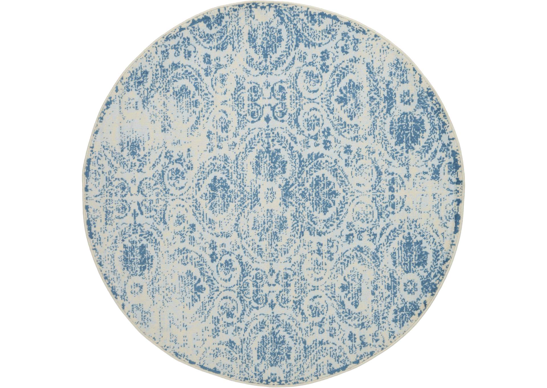 Nourison Jubilant JUB05 Teal Blue 5' Round Vintage Area Rug,Nourison