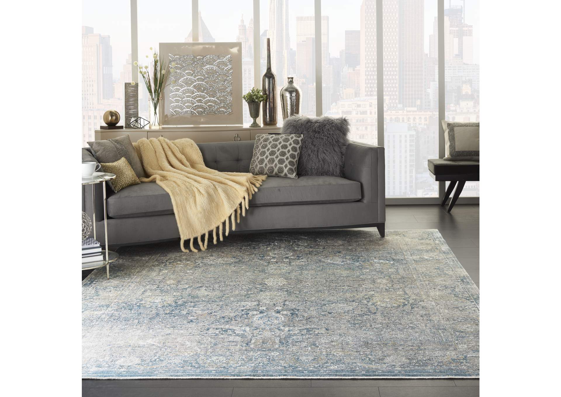 Nourison Starry Nights 10' x 13' Cream and Blue Vintage Area Rug,Nourison