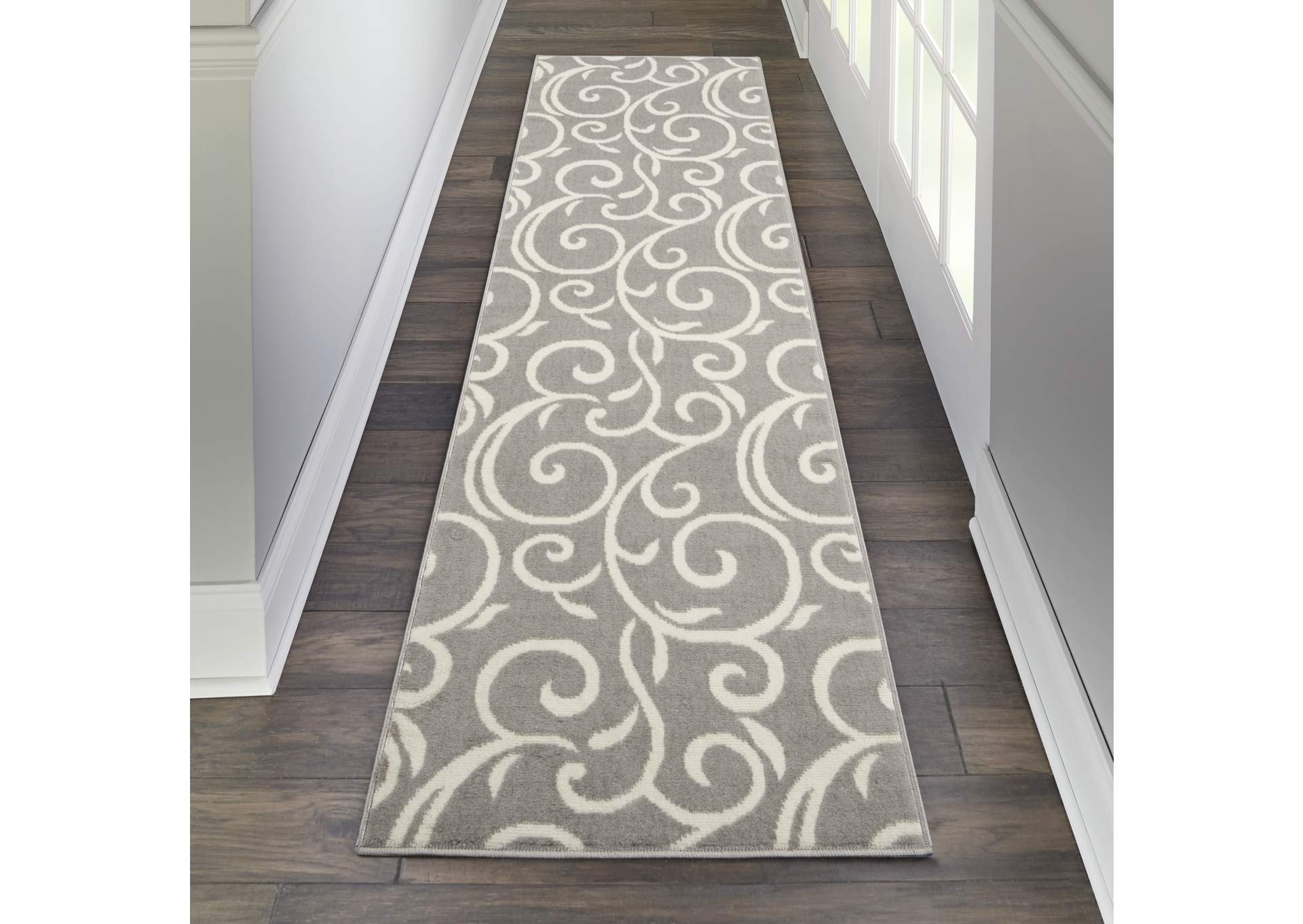 Nourison Grafix GRF19 Grey 8' Runner Hallway Rug,Nourison