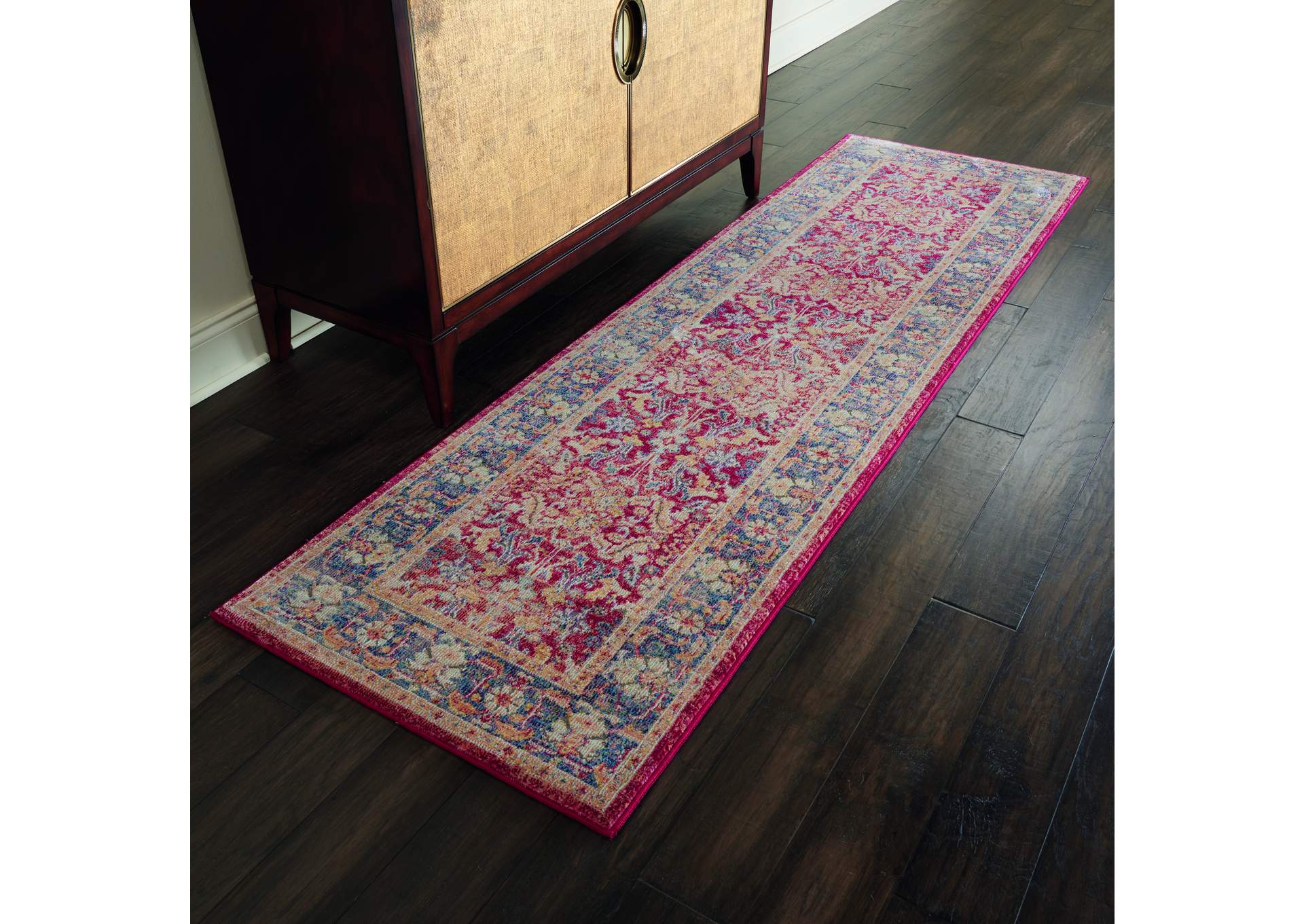 Nourison Ankara Global ANR02 Red and Blue Multicolor 6' Runner Low-pile Hallway Rug,Nourison