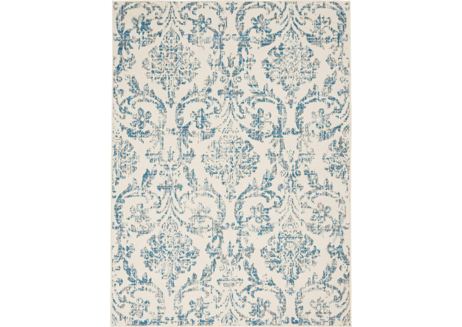 Nourison Jubilant JUB09 White and Blue 4'x6' Farmhouse Area Rug,Nourison