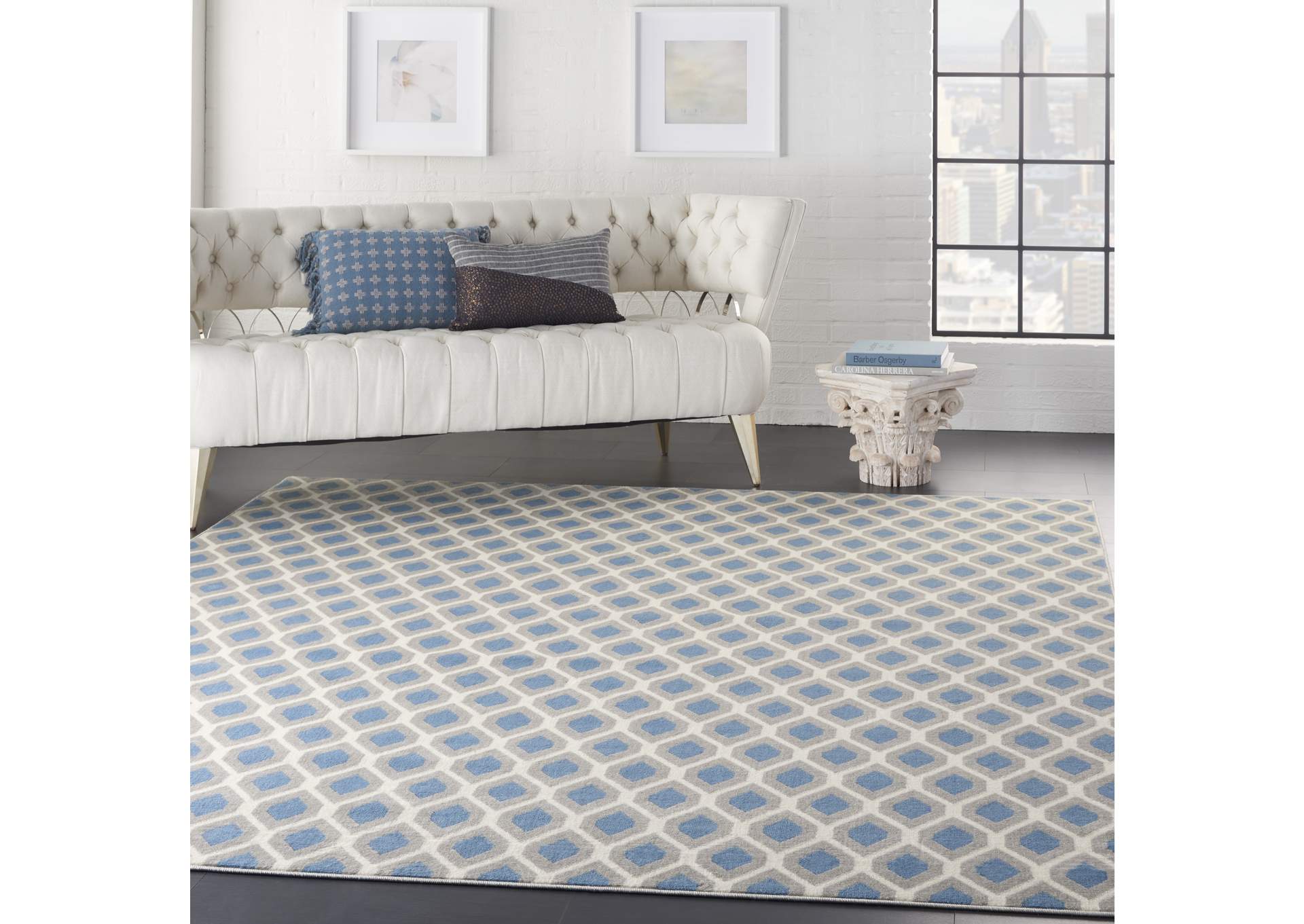 Nourison Grafix GRF22 Blue and Grey 8'x10' Large Rug,Nourison