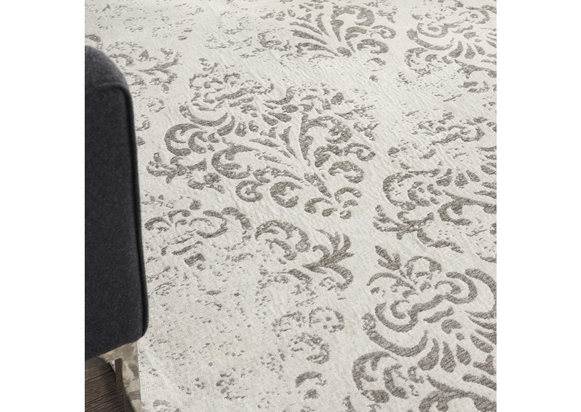 Nourison Damask DAS03 White 5'x7' Vintage Area Rug,Nourison