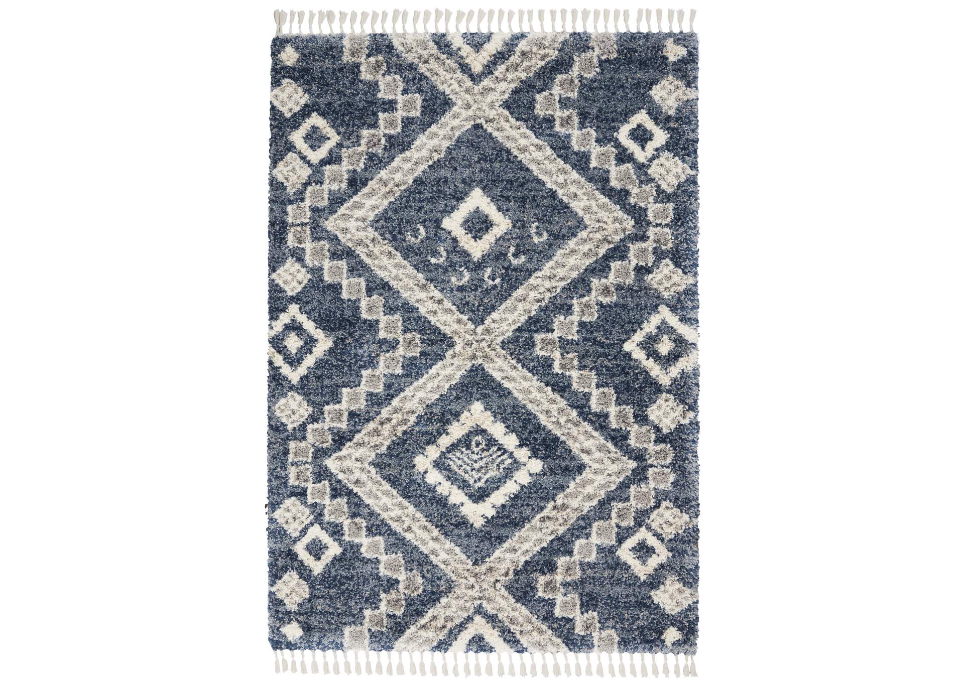 Nourison Oslo Shag OSL02 4'x6' Dark Blue and Grey Scandinavian Shag Rug,Nourison