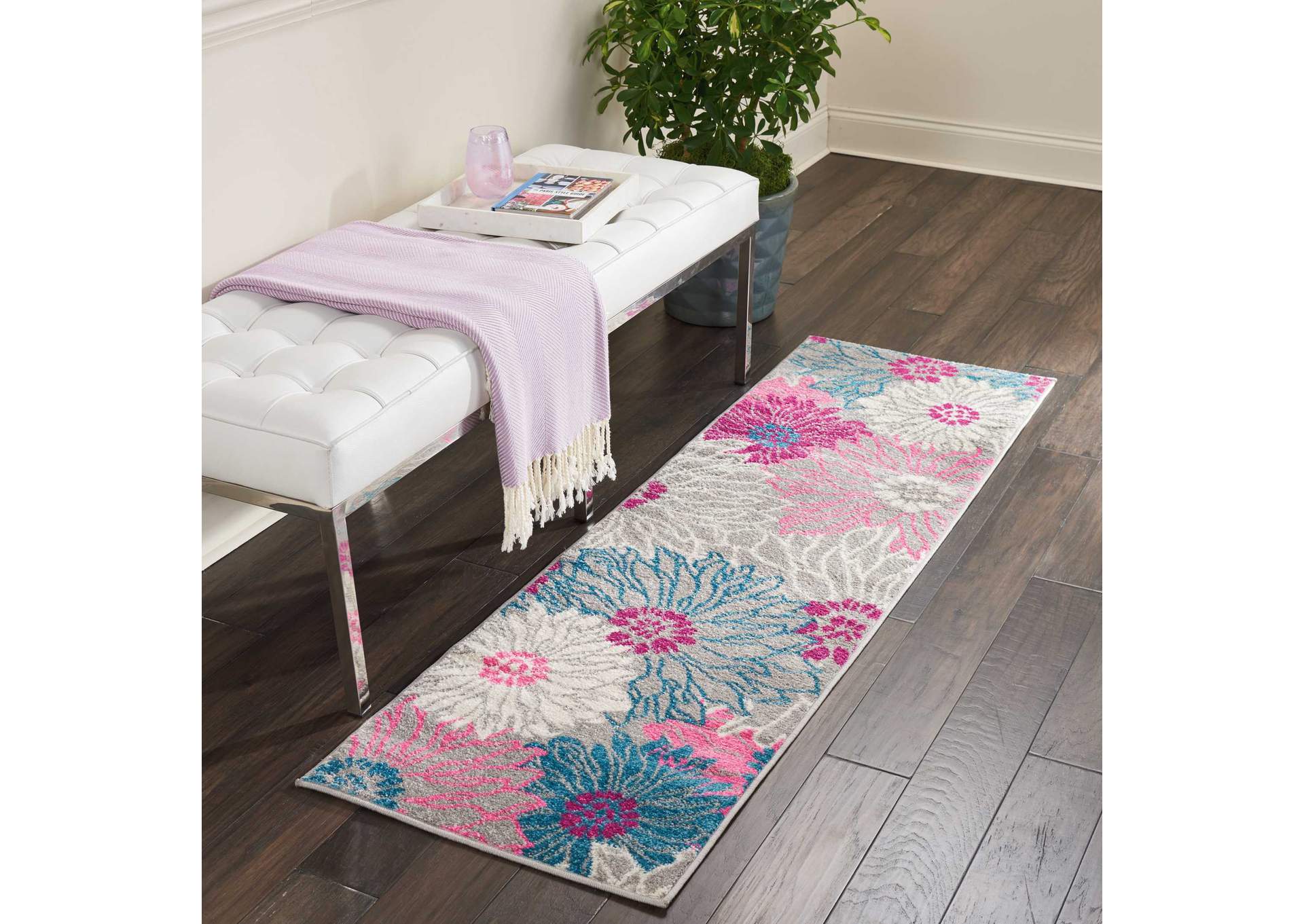 Nourison Passion PSN17 Pink and Grey 6' Runner Hallway Rug,Nourison