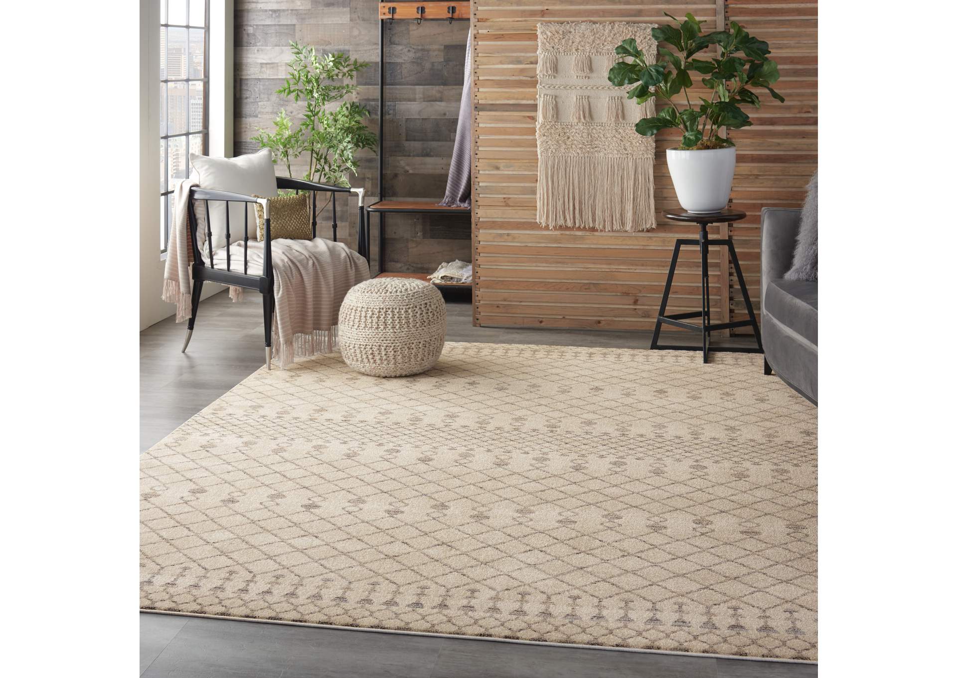 Nourison Palermo 8' x 10" Beige and Grey Distressed Bohemian Area Rug,Nourison