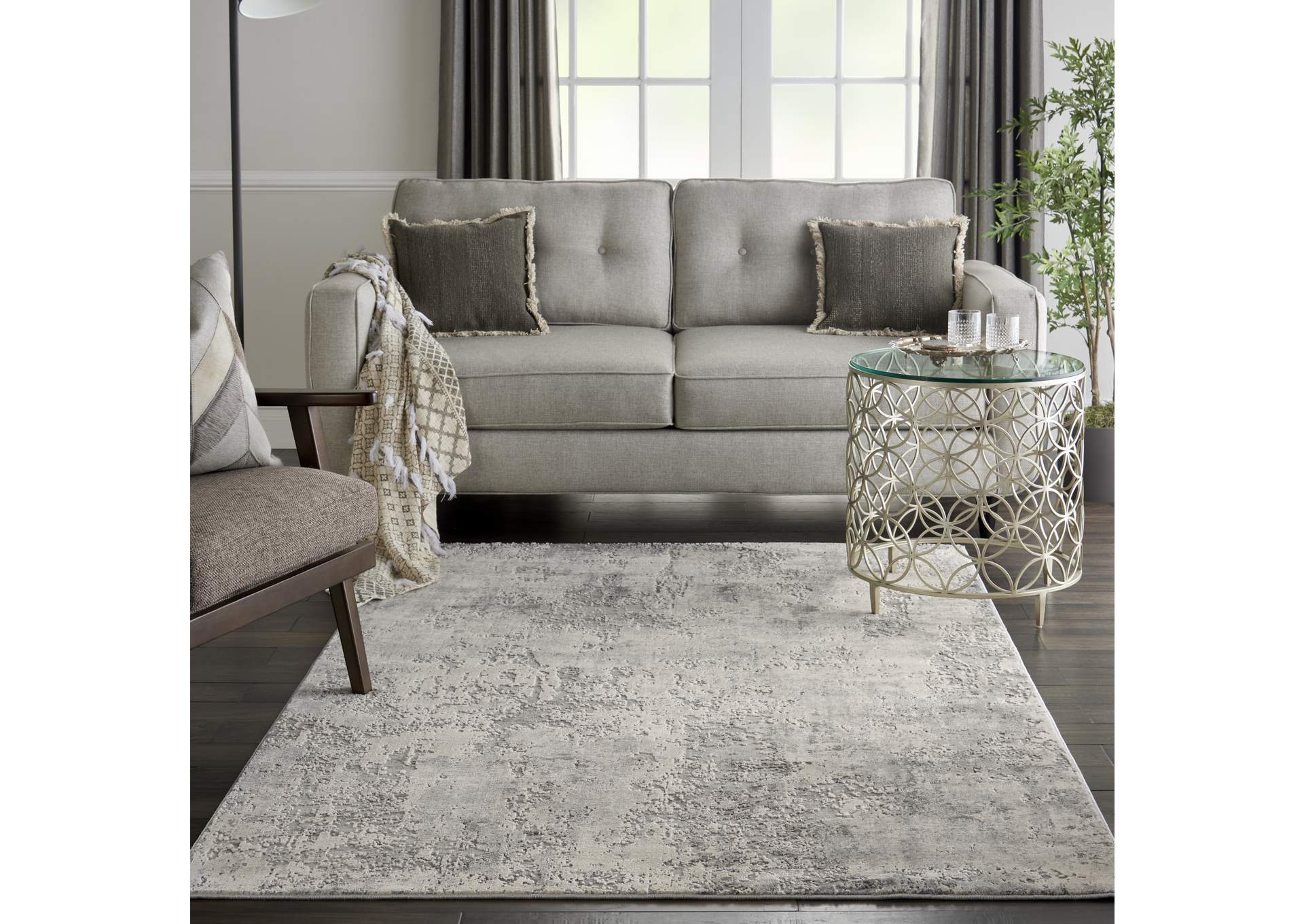 Nourison Rustic Textures RUS07 Ivory and Grey 4'x6' Abstract Area Rug,Nourison