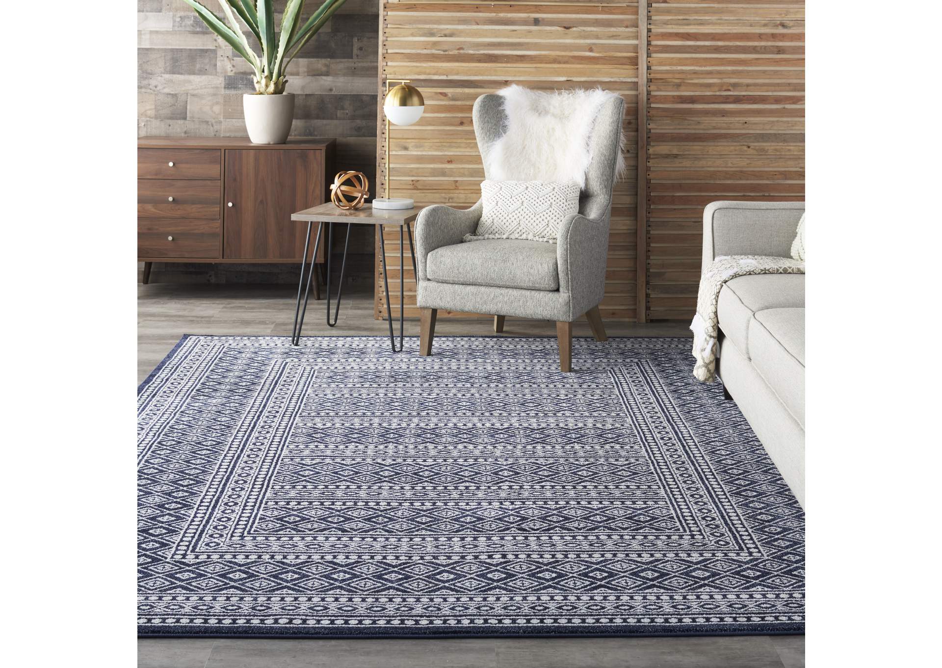 Nourison Palermo 7' x 10' Navy and Grey Distressed Bohemian Area Rug,Nourison