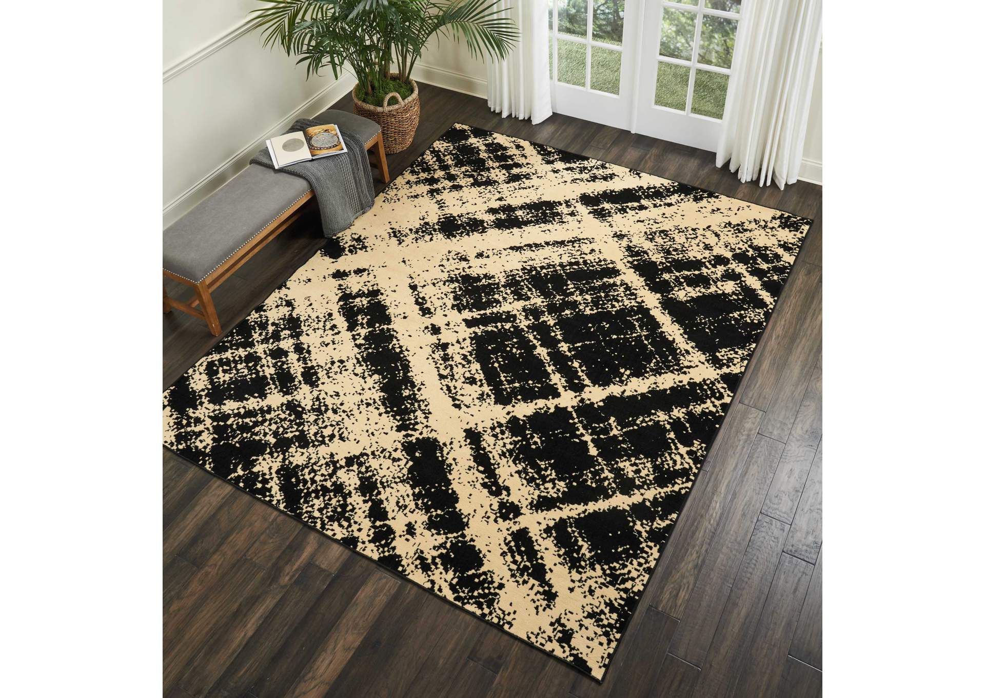 Nourison Grafix GRF01 Black and White 8'x10' Large Rug,Nourison