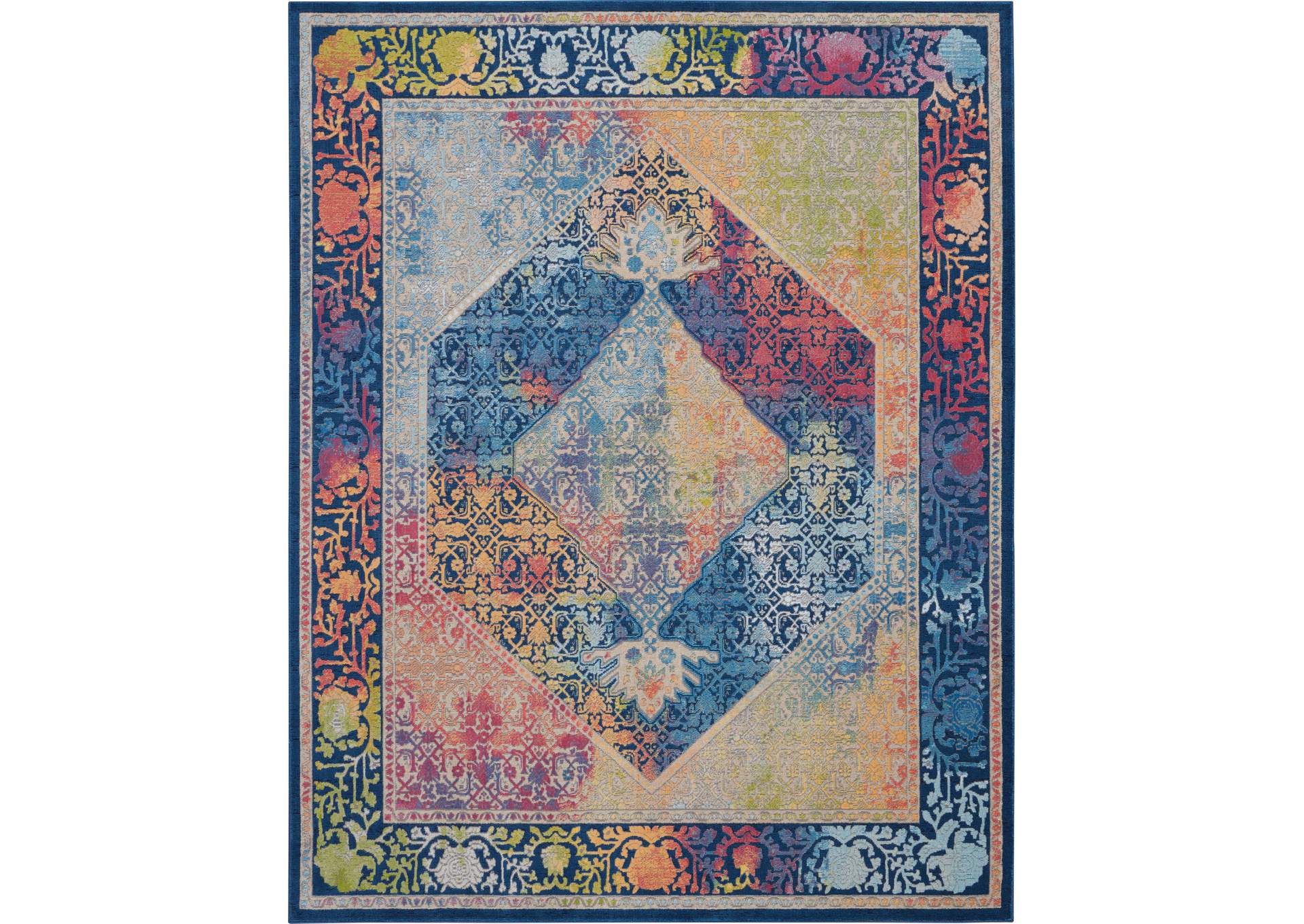 Nourison Ankara Global ANR04 Blue Multicolor 8'x10' Large Low-pile Rug,Nourison