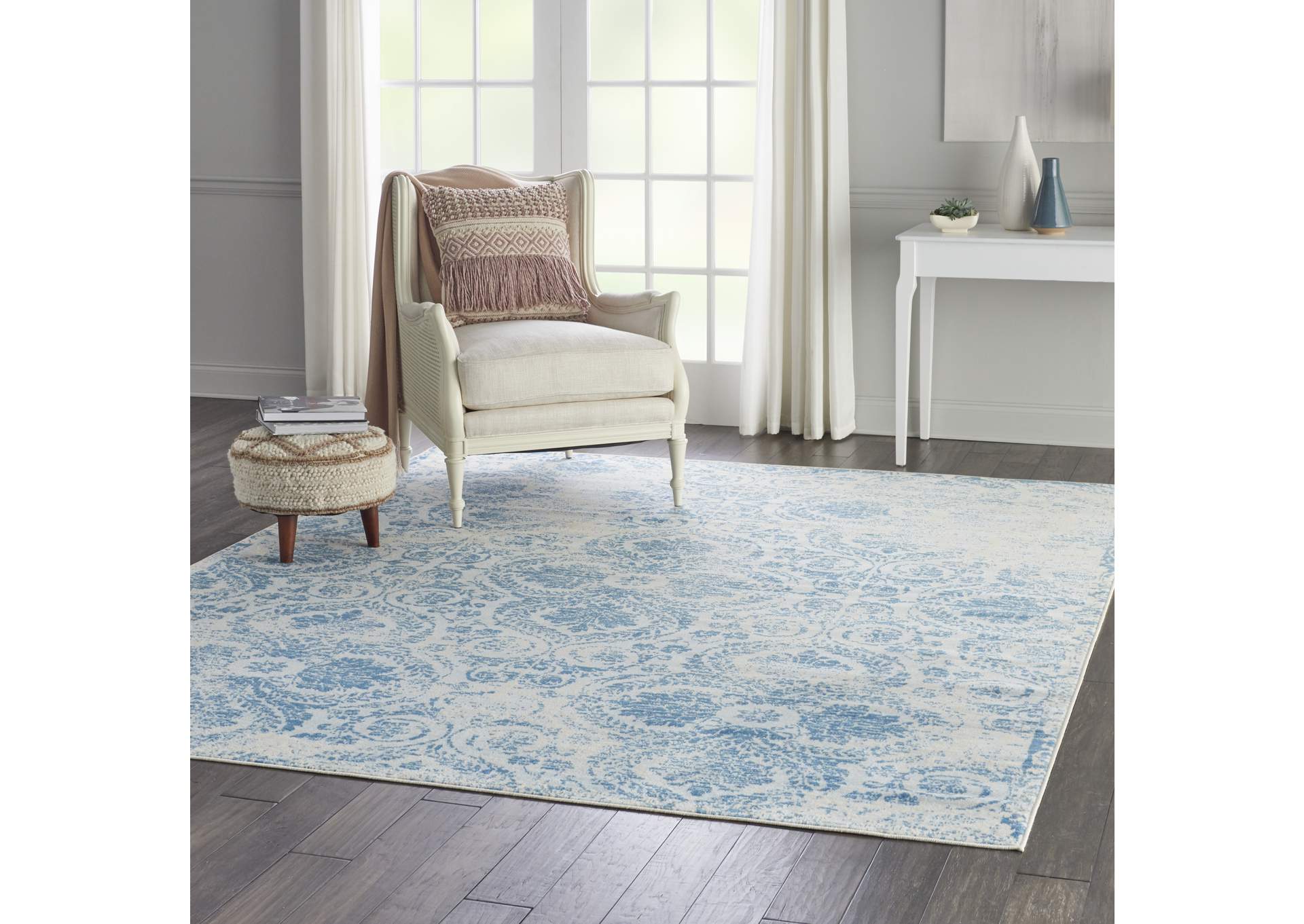 Nourison Jubilant JUB05 Teal Blue 8'x10' Large Low-pile Rug,Nourison