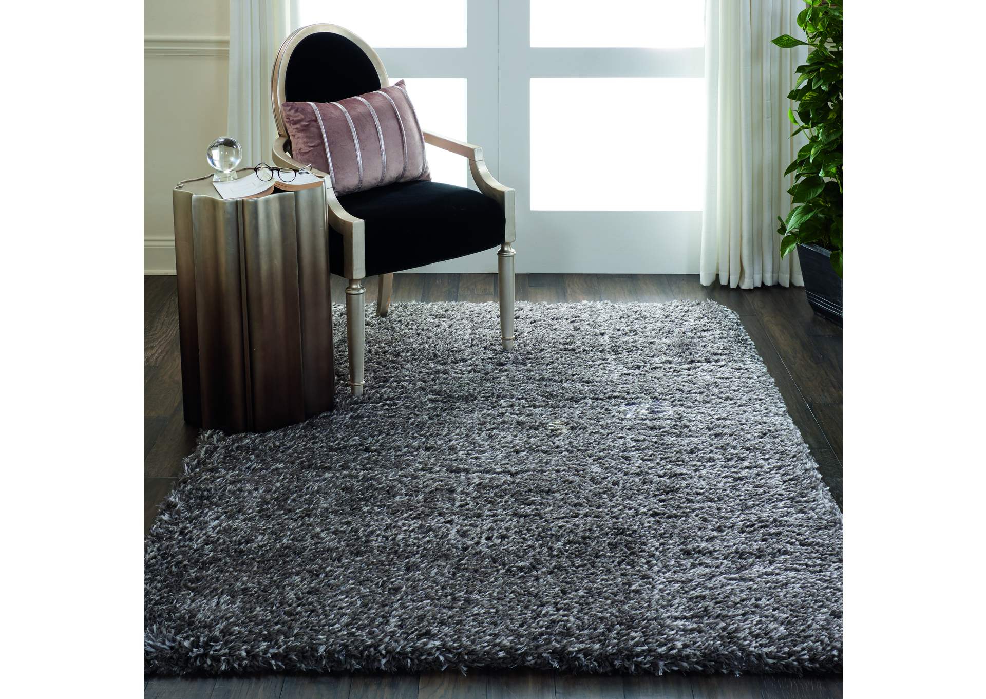 Nourison Luxe Shag LXS01 Charcoal Grey 4'x6' Flokati Area Rug,Nourison
