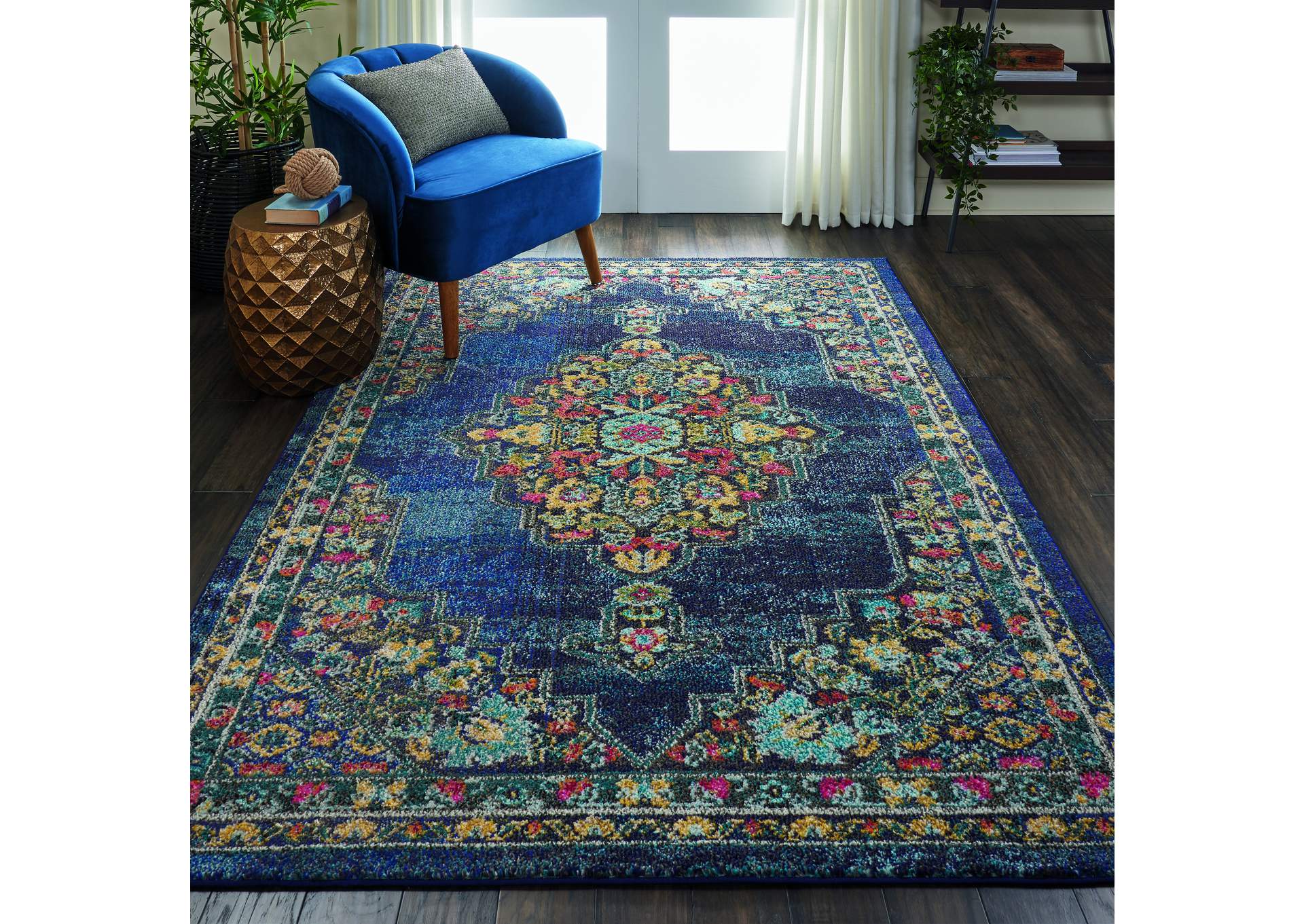 Nourison Passionate PST01 Dark Blue Multicolor 5'x7' Kashan Area Rug,Nourison