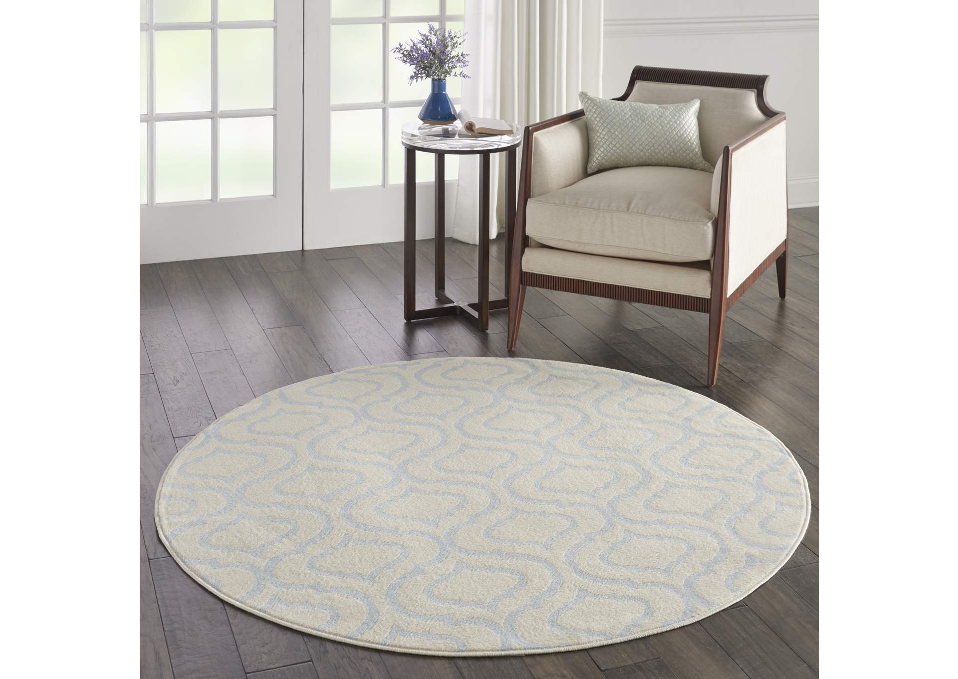 Nourison Jubilant JUB19 White and Blue 5' Round Moroccan Area Rug,Nourison