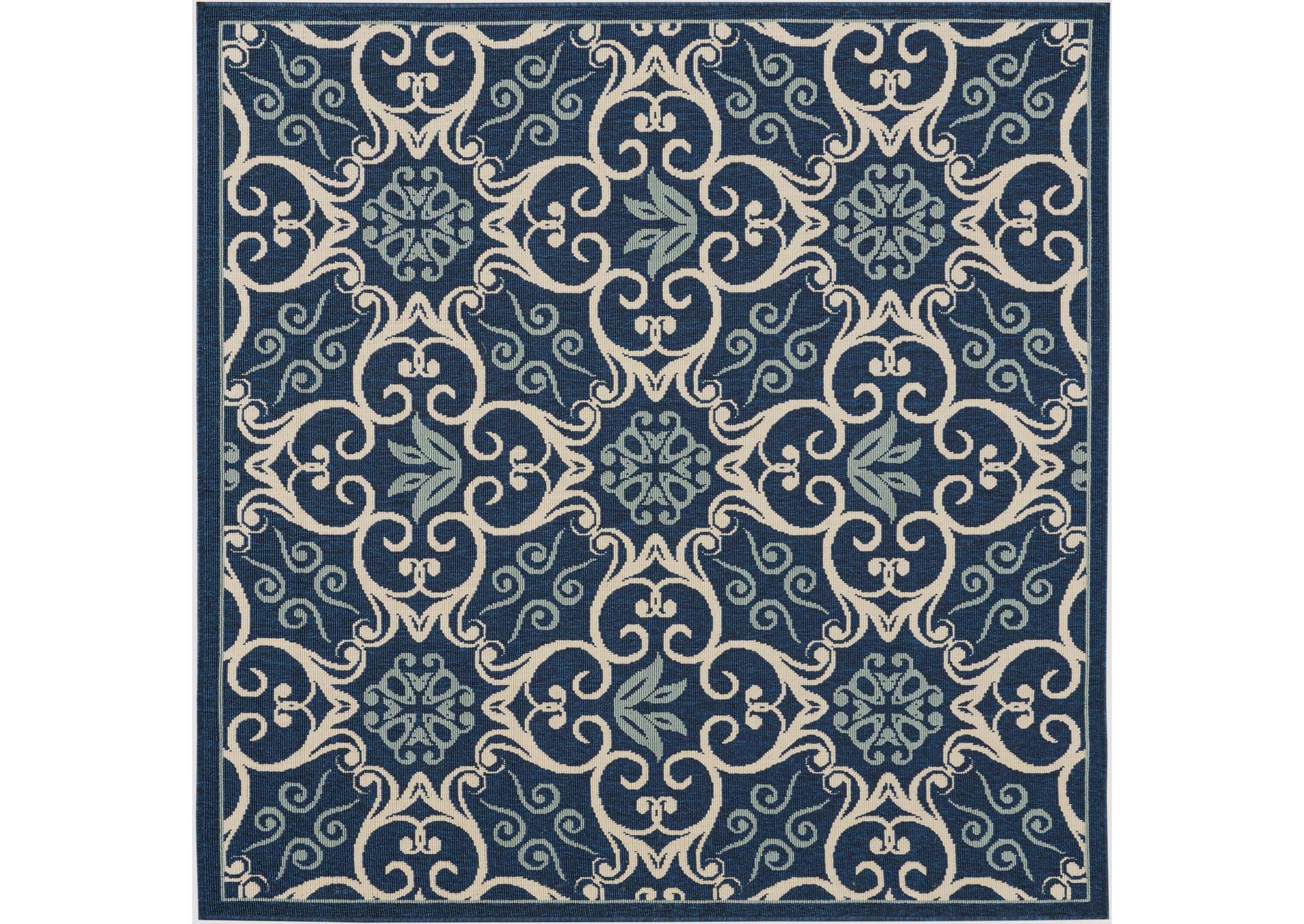 Nourison Caribbean CRB02 Navy Blue and White 5' Square Area Rug,Nourison