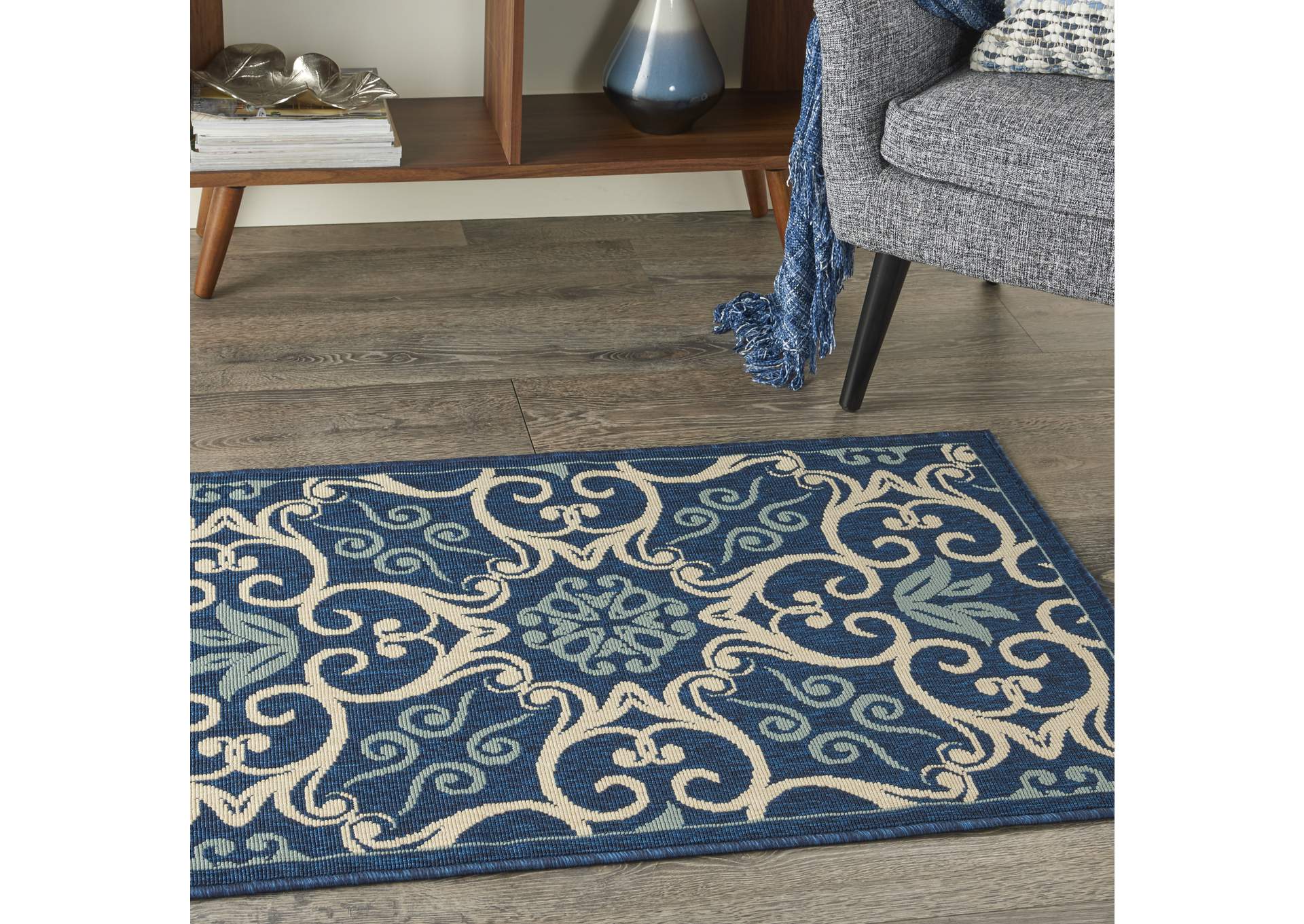 Nourison Caribbean CRB02 Navy Blue and White 4'x6' Area Rug,Nourison
