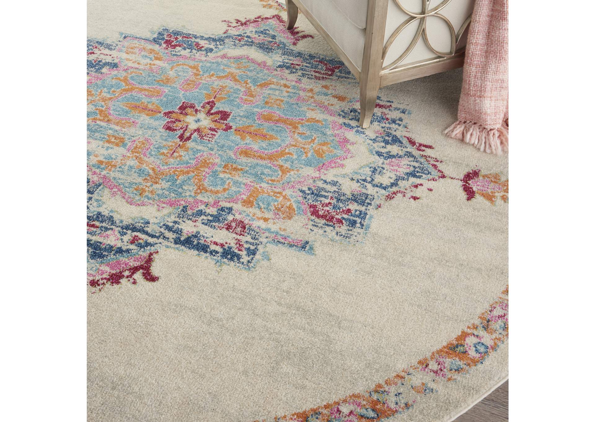 Nourison Passion 8' Round Grey, Ivory, Multicolored Bohemian Area Rug,Nourison