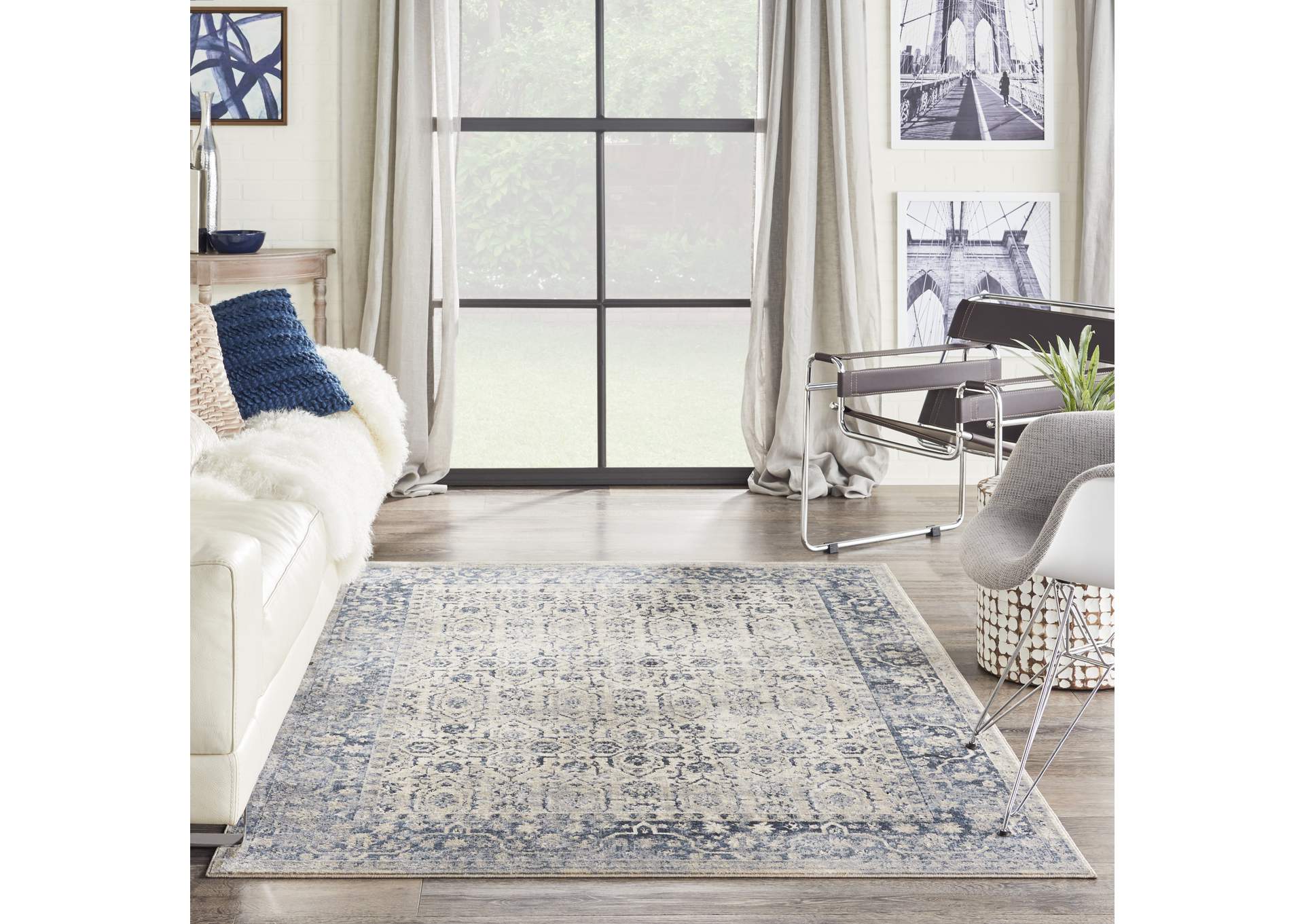 kathy ireland Home Malta MAI04 Blue and Ivory 5'x8' Area Rug,Nourison