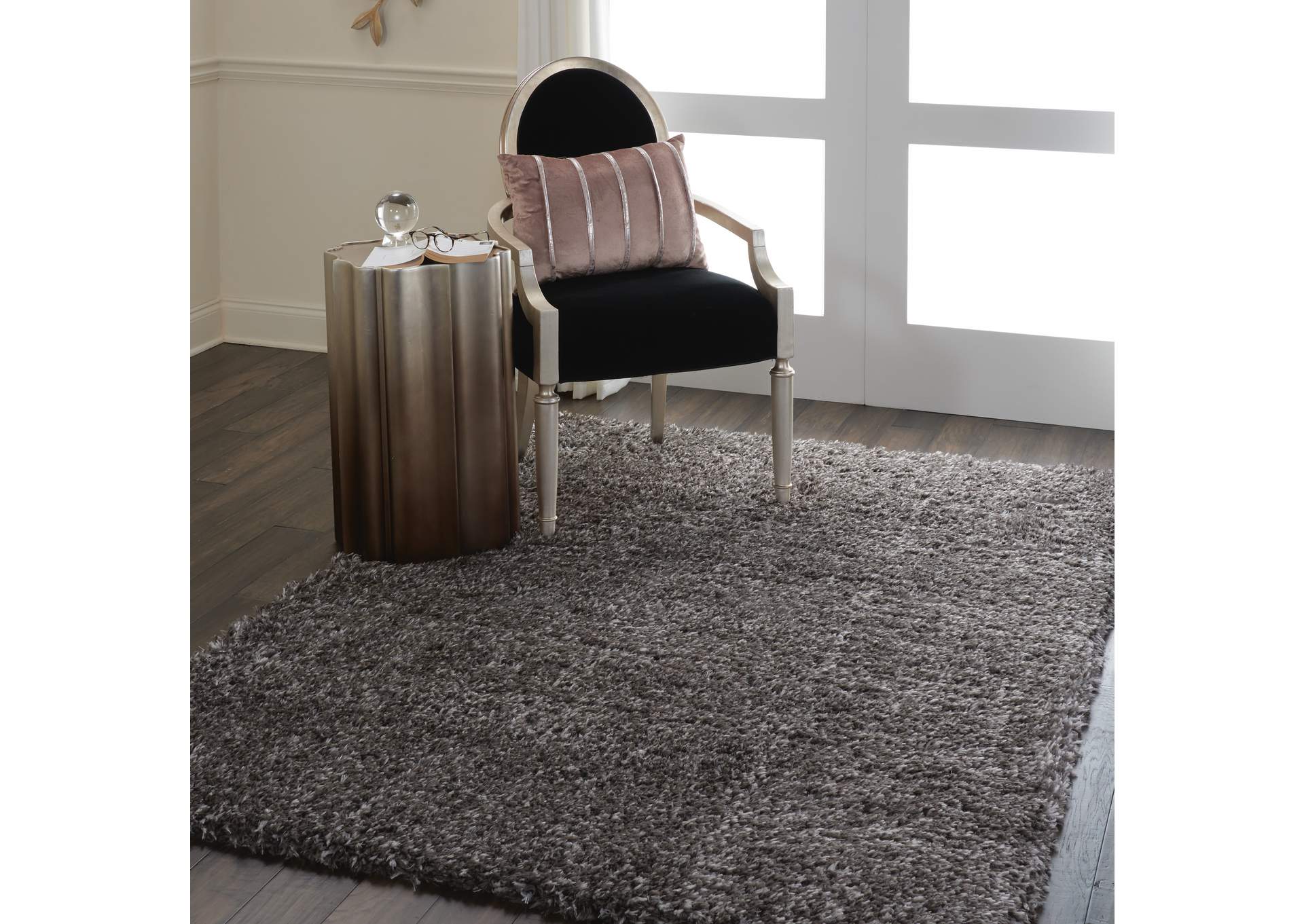 Nourison Luxe Shag LXS01 Charcoal Grey 5'x7' Flokati Area Rug,Nourison