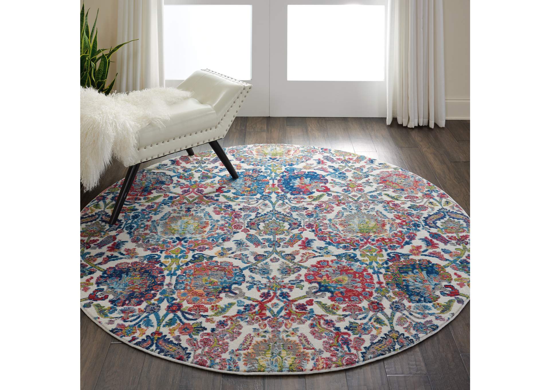 Nourison Ankara Global ANR06 Blue and Ivory 6' Round French Country Area Rug,Nourison